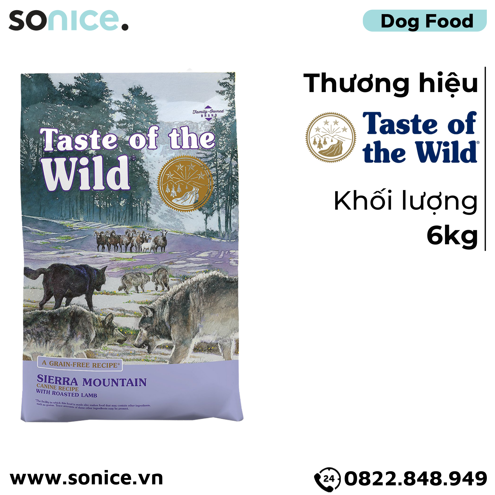 Thức ăn chó Taste Of The Wild Sierra Mountain 6kg - Roasted Lamb, Thịt Cừu Nướng - mọi lứa tuổi nhập USA SONICE.