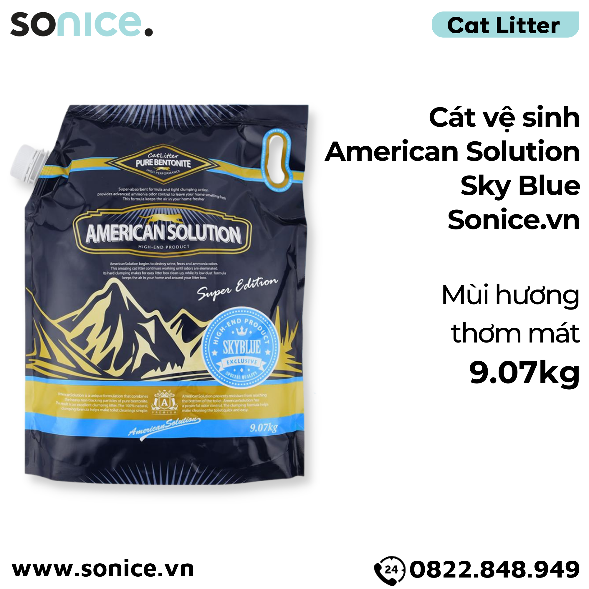 Cát vệ sinh American Solution Sky Blue 9kg - mùi hương thơm mát SONICE. 