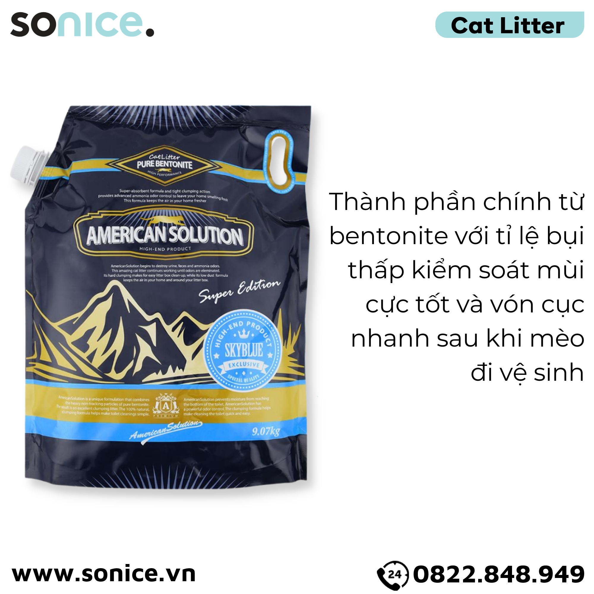 Cát vệ sinh American Solution Sky Blue 9kg - mùi hương thơm mát SONICE.