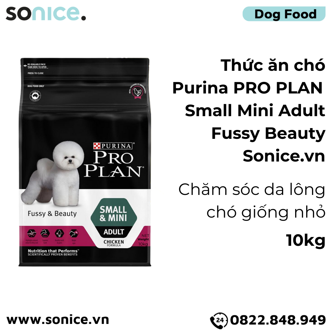 Thức ăn chó Purina PRO PLAN Small Mini Adult Fussy Beauty 10kg - chăm sóc da lông chó giống nhỏ SONICE.