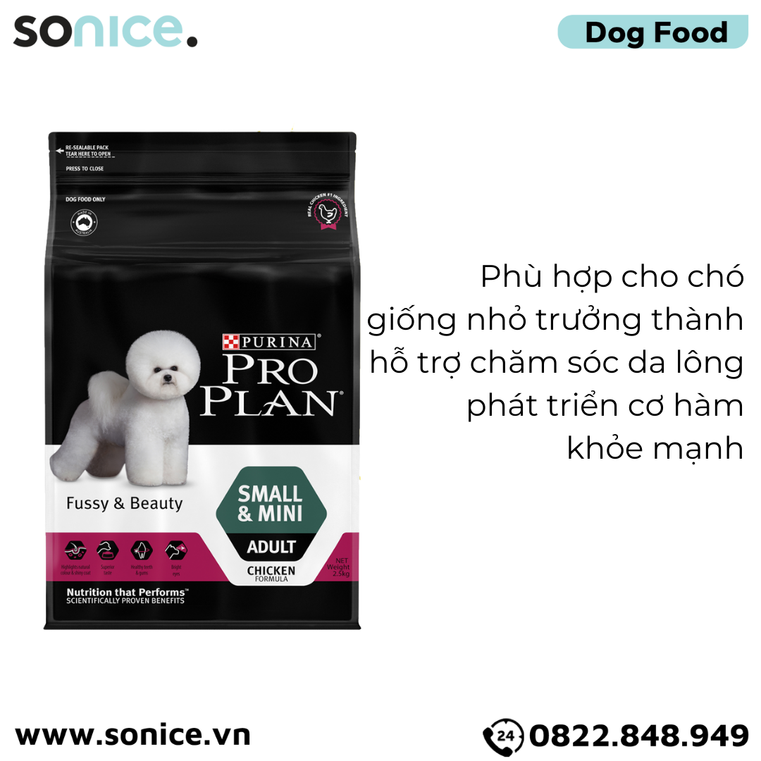 Thức ăn chó Purina PRO PLAN Small Mini Adult Fussy Beauty 2.5kg - chăm sóc da lông chó giống nhỏ SONICE.
