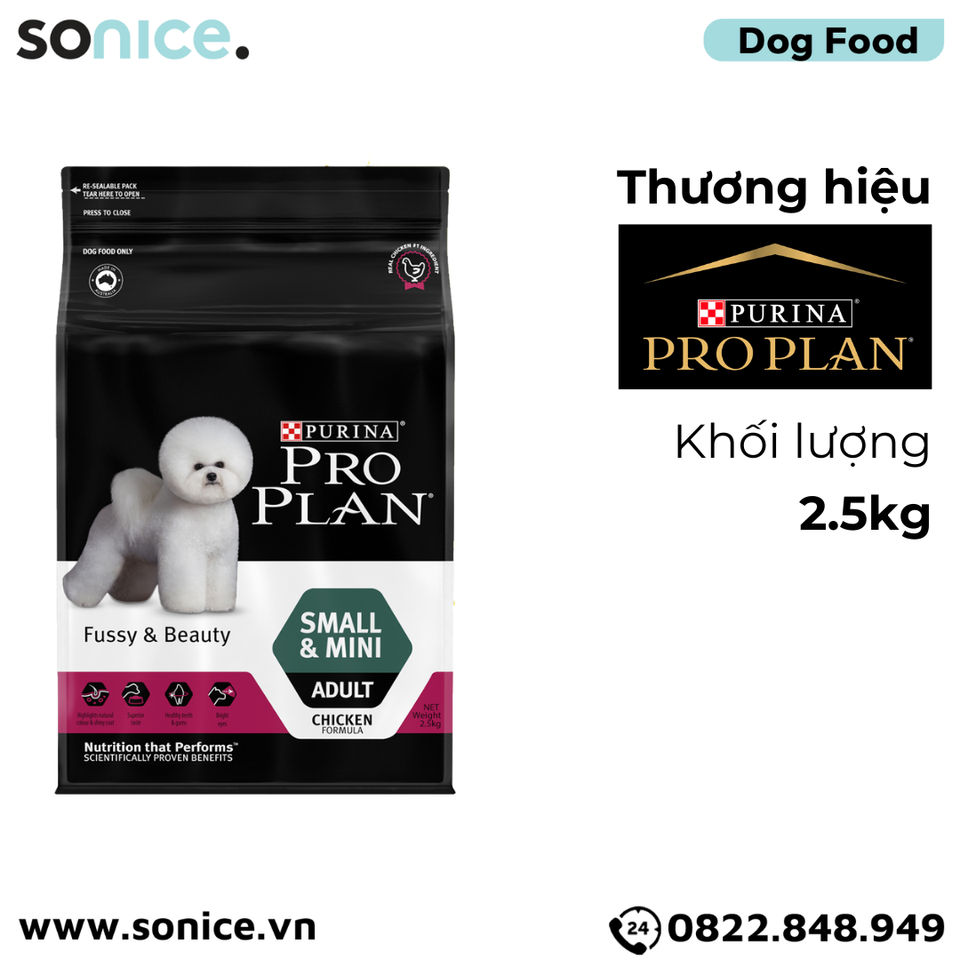 Thức ăn chó Purina PRO PLAN Small Mini Adult Fussy Beauty 2.5kg - chăm sóc da lông chó giống nhỏ SONICE.