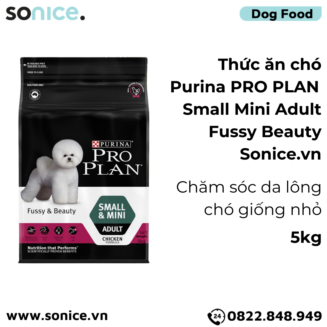 Thức ăn chó Purina PRO PLAN Small Mini Adult Fussy Beauty 5kg - chăm sóc da lông chó giống nhỏ SONICE.