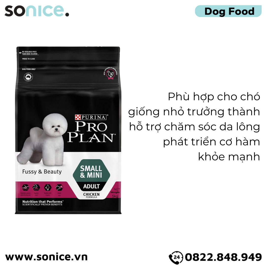 Thức ăn chó Purina PRO PLAN Small Mini Adult Fussy Beauty 5kg - chăm sóc da lông chó giống nhỏ SONICE.