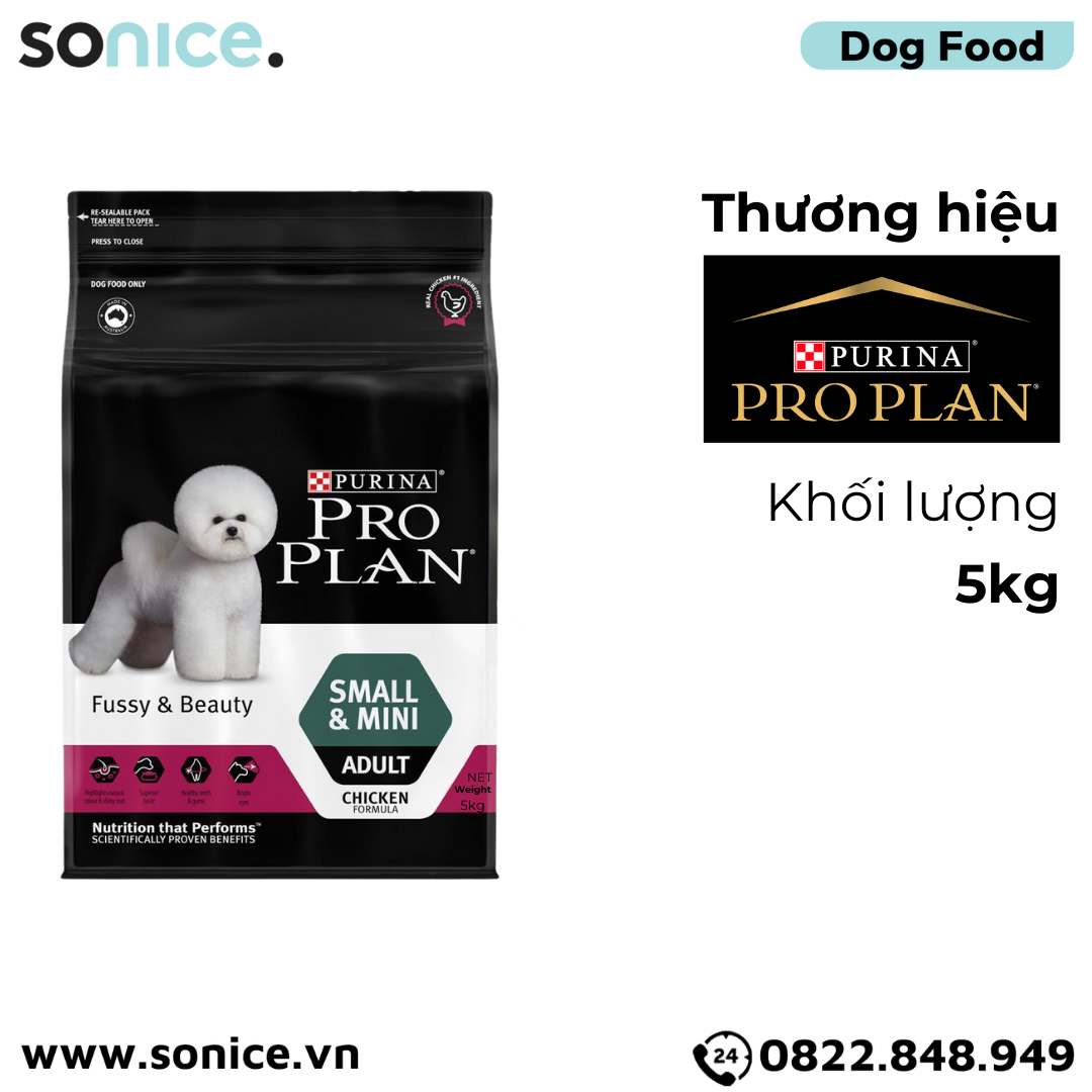 Thức ăn chó Purina PRO PLAN Small Mini Adult Fussy Beauty 5kg - chăm sóc da lông chó giống nhỏ SONICE.