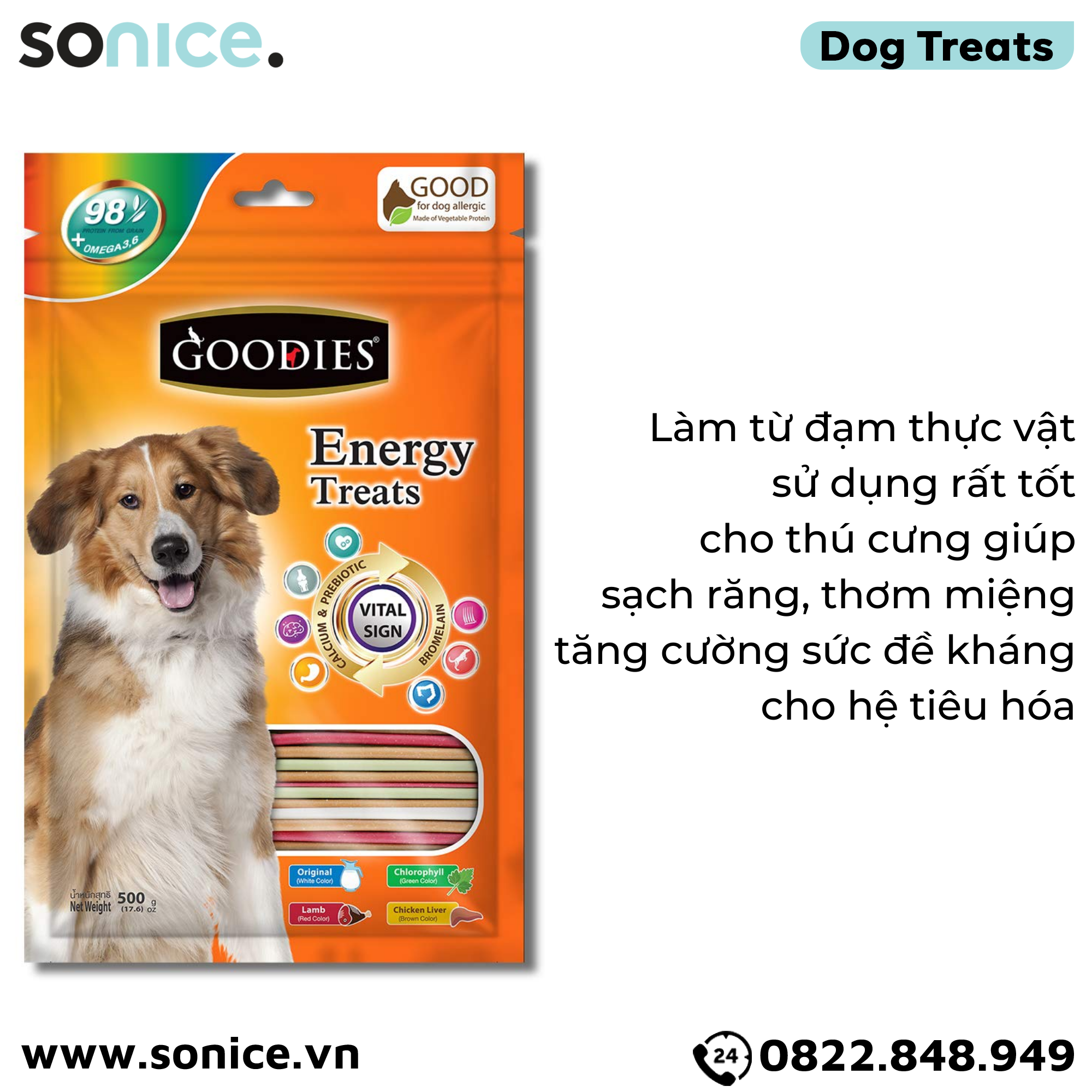 Snack GOODIES cho Chó nhiều vị 500g - Que tròn nhỏ nhập Thái SONICE.
