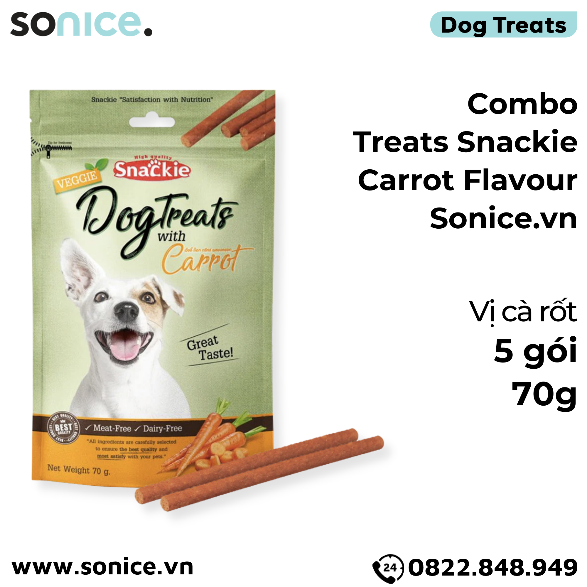 Combo Treats Snackie Carrot Flavour 70g - 5 gói - vị cà rốt dog treats SONICE.