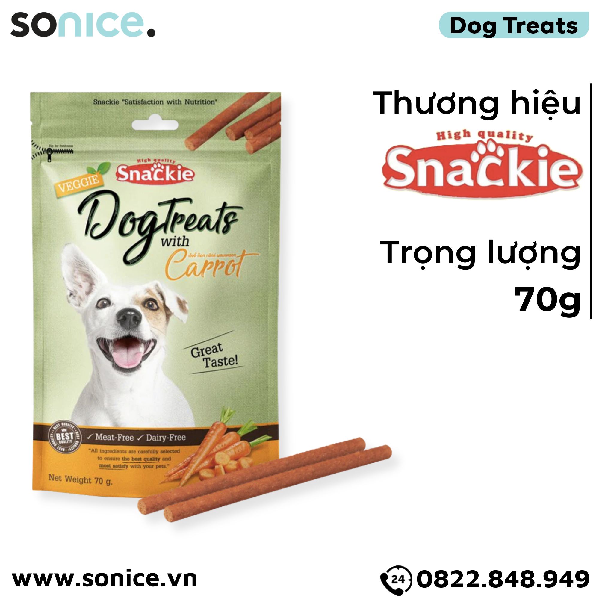 Combo Treats Snackie Carrot Flavour 70g - 5 gói - vị cà rốt dog treats SONICE.