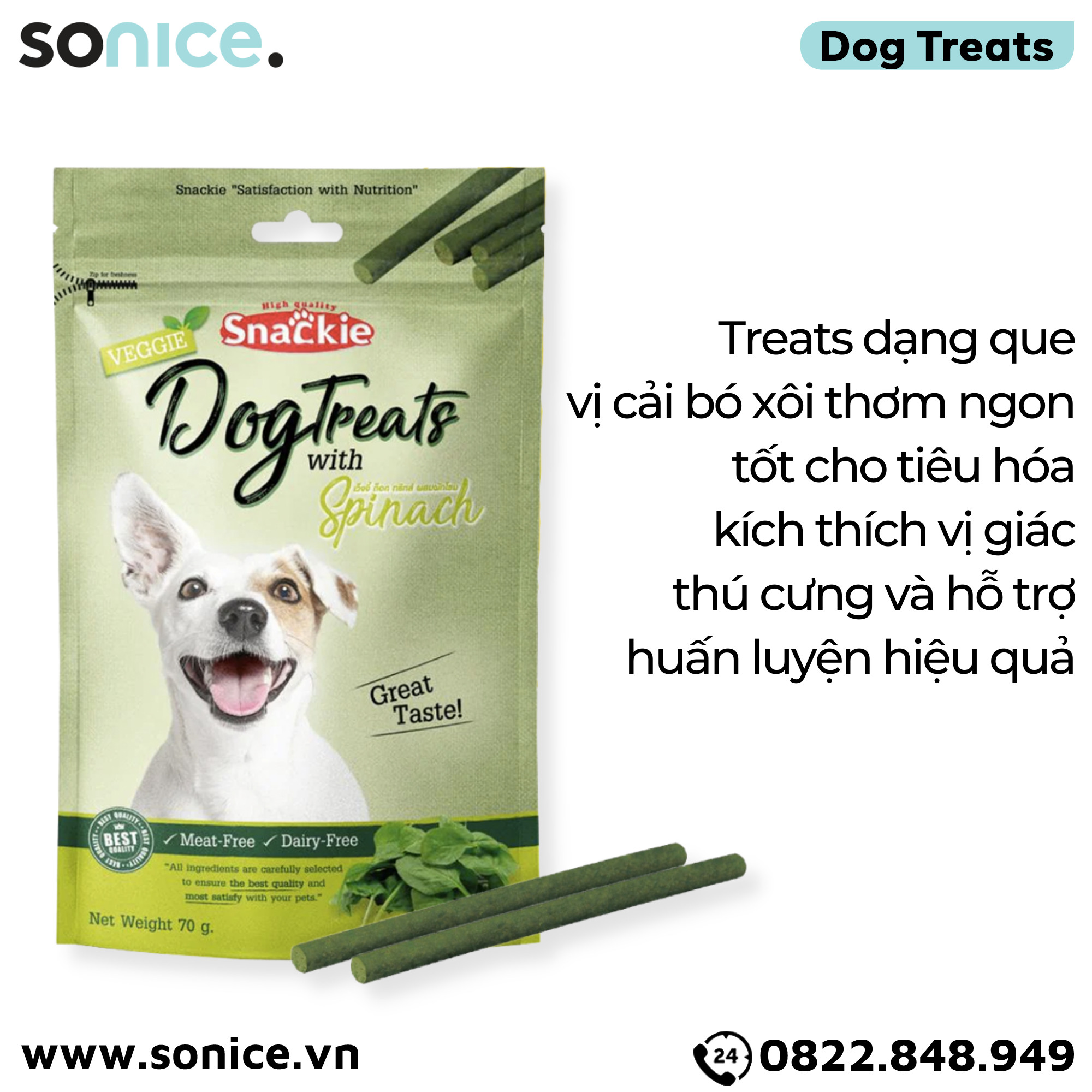 Combo Treats Snackie Spinach Flavour 70g - 5 gói- vị cải bó xôi dog treats SONICE.