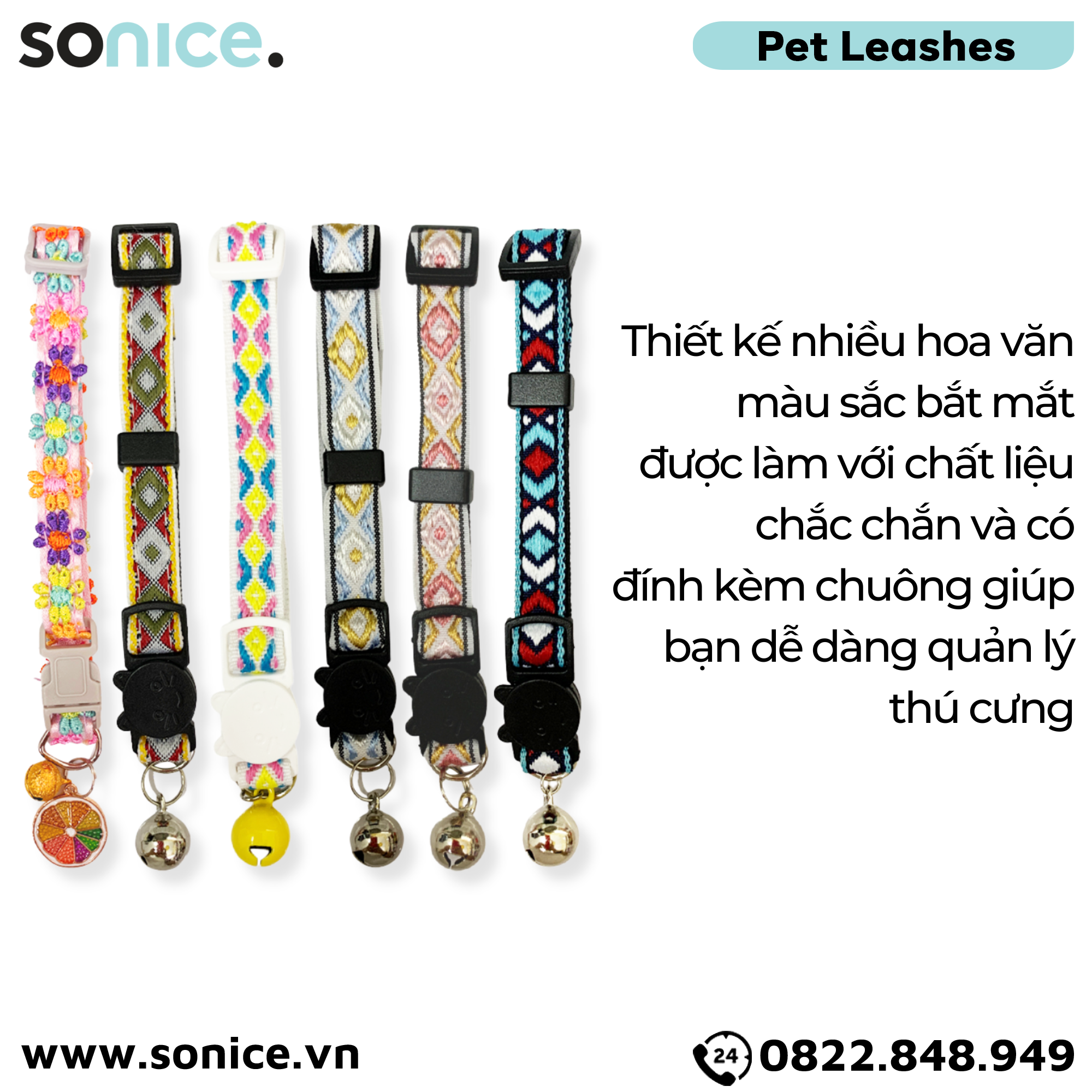 Vòng cổ SONICE Brocade size <5kg - Thổ cẩm có chuông SONICE.