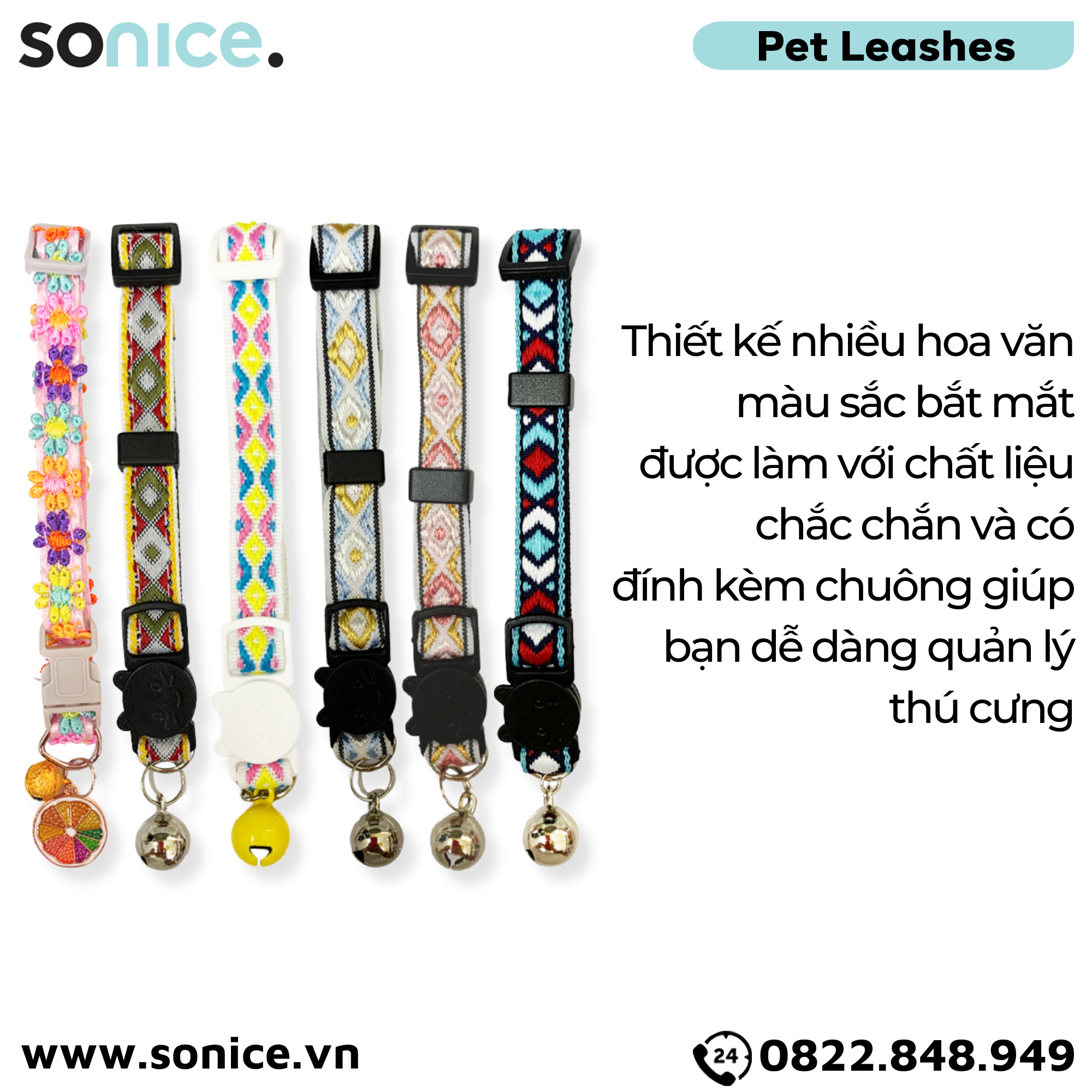  Vòng cổ SONICE Brocade size <5kg - Thổ cẩm có chuông SONICE. 