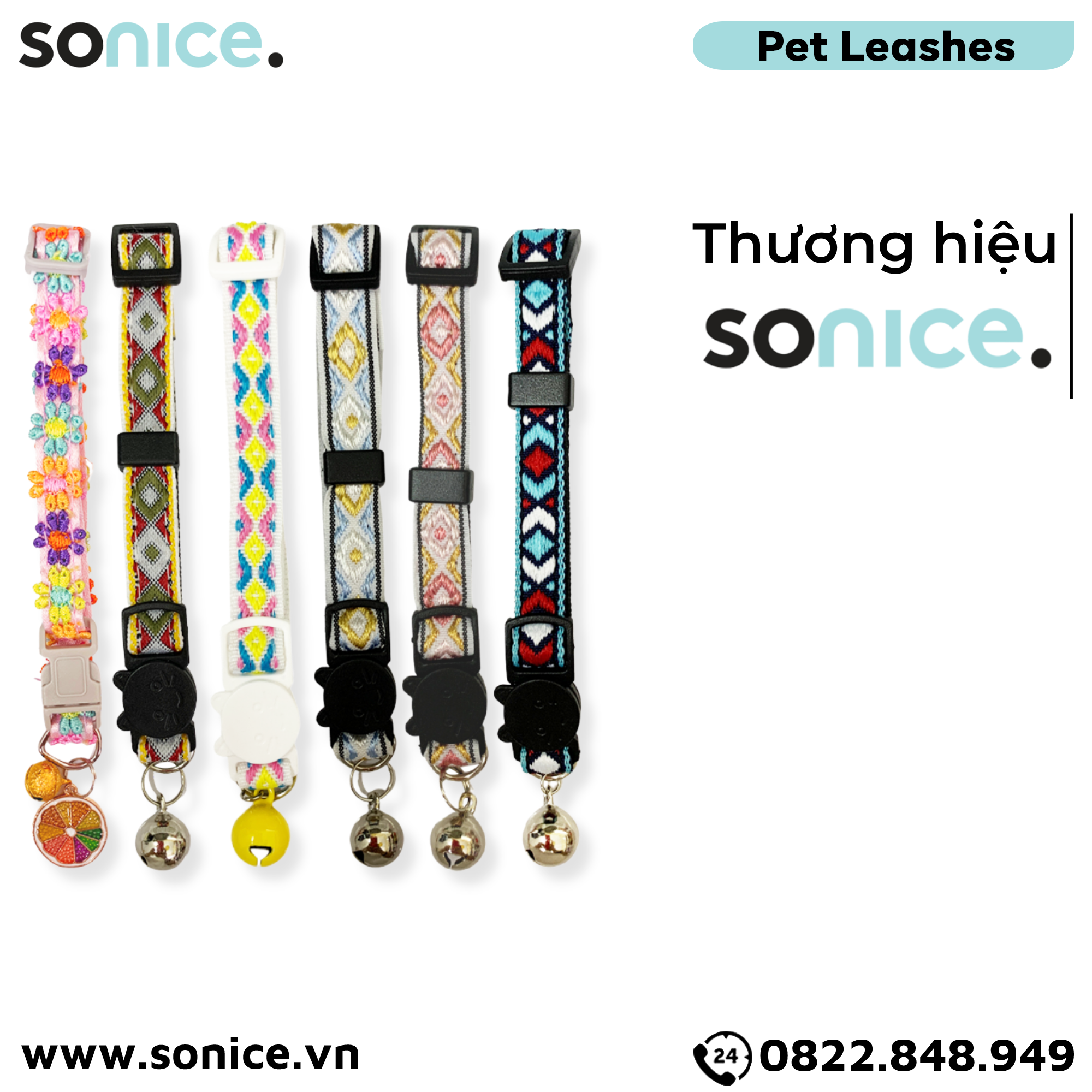  Vòng cổ SONICE Brocade size <5kg - Thổ cẩm có chuông SONICE. 