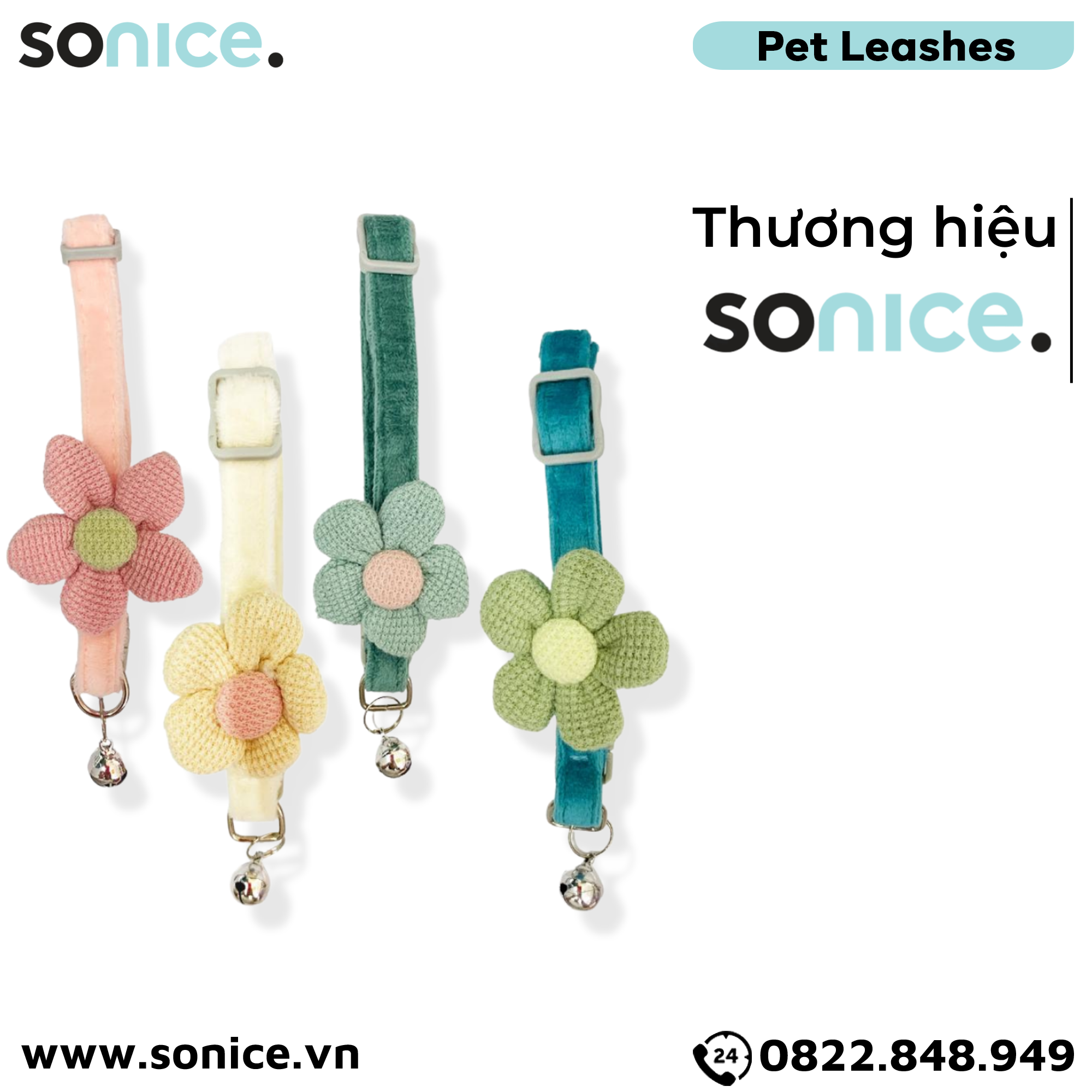 Vòng cổ SONICE Pretty Flowers size <10kg - Hoa vải nhung, có chuông SONICE.