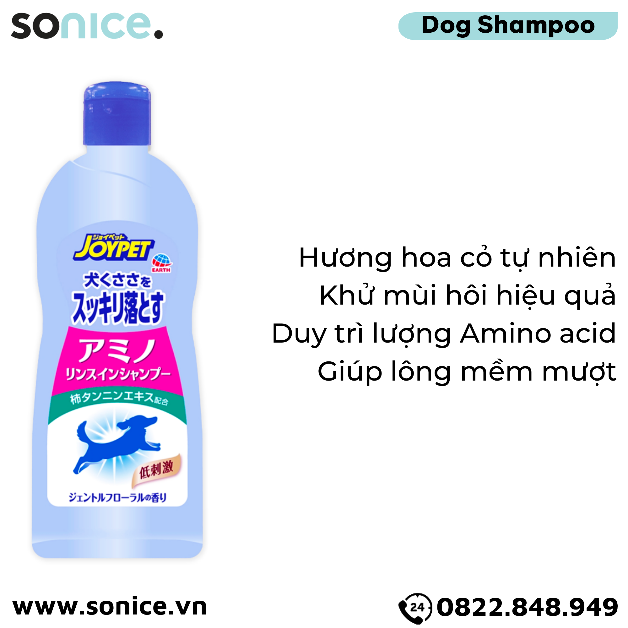 Sữa tắm Joy Johnson Amino 2in1 Shampoo for Dogs 350ml - Hương hoa cỏ tự nhiên, Nhật Bản - SONICE.