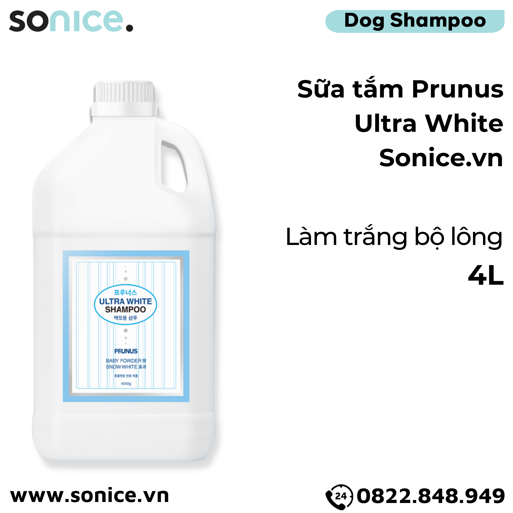 Sữa tắm Prunus Ultra White 4L - Làm trắng bộ lông SONICE.