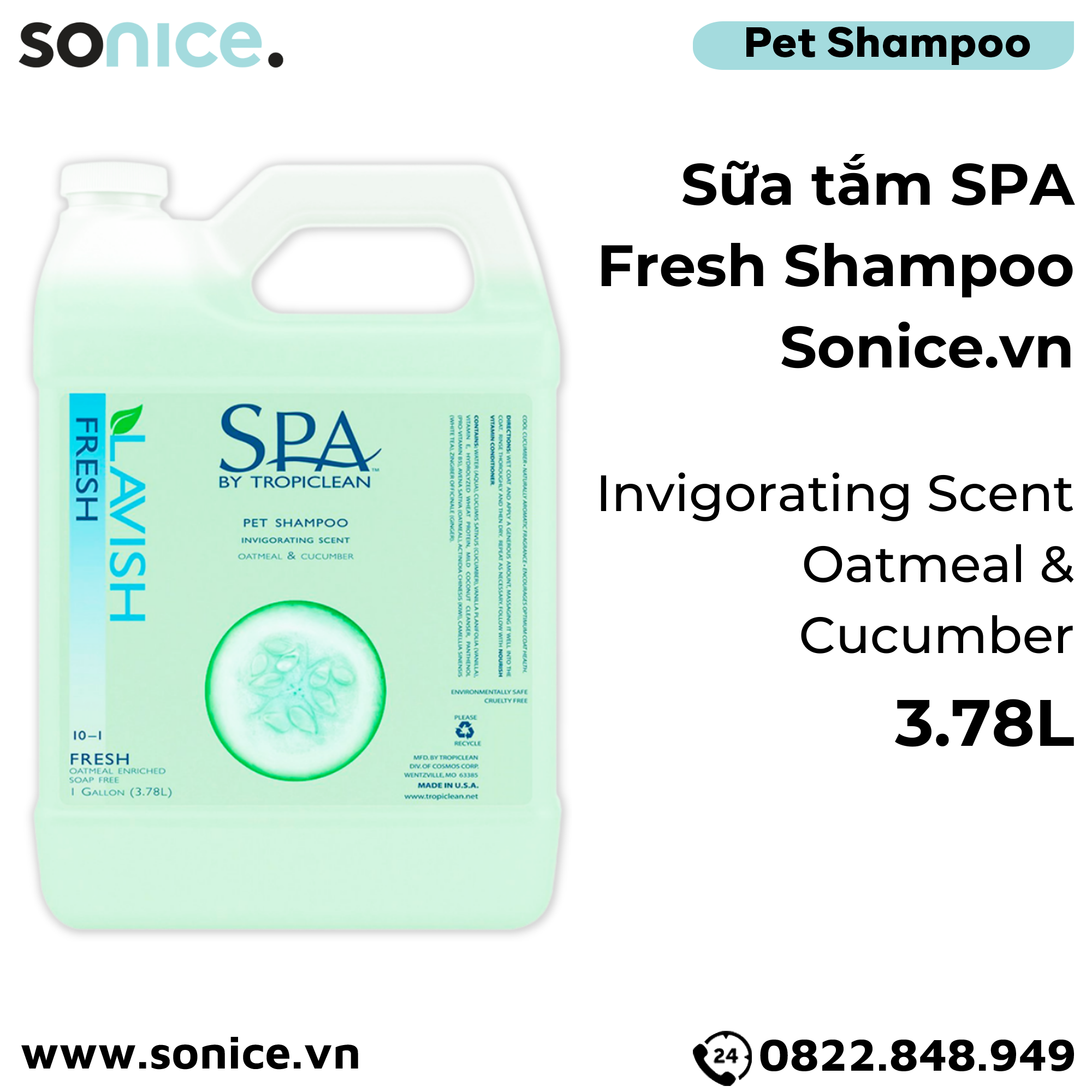 Sữa tắm Spa Fresh Shampoo 3.78L - Hương dưa leo tươi mát SONICE.