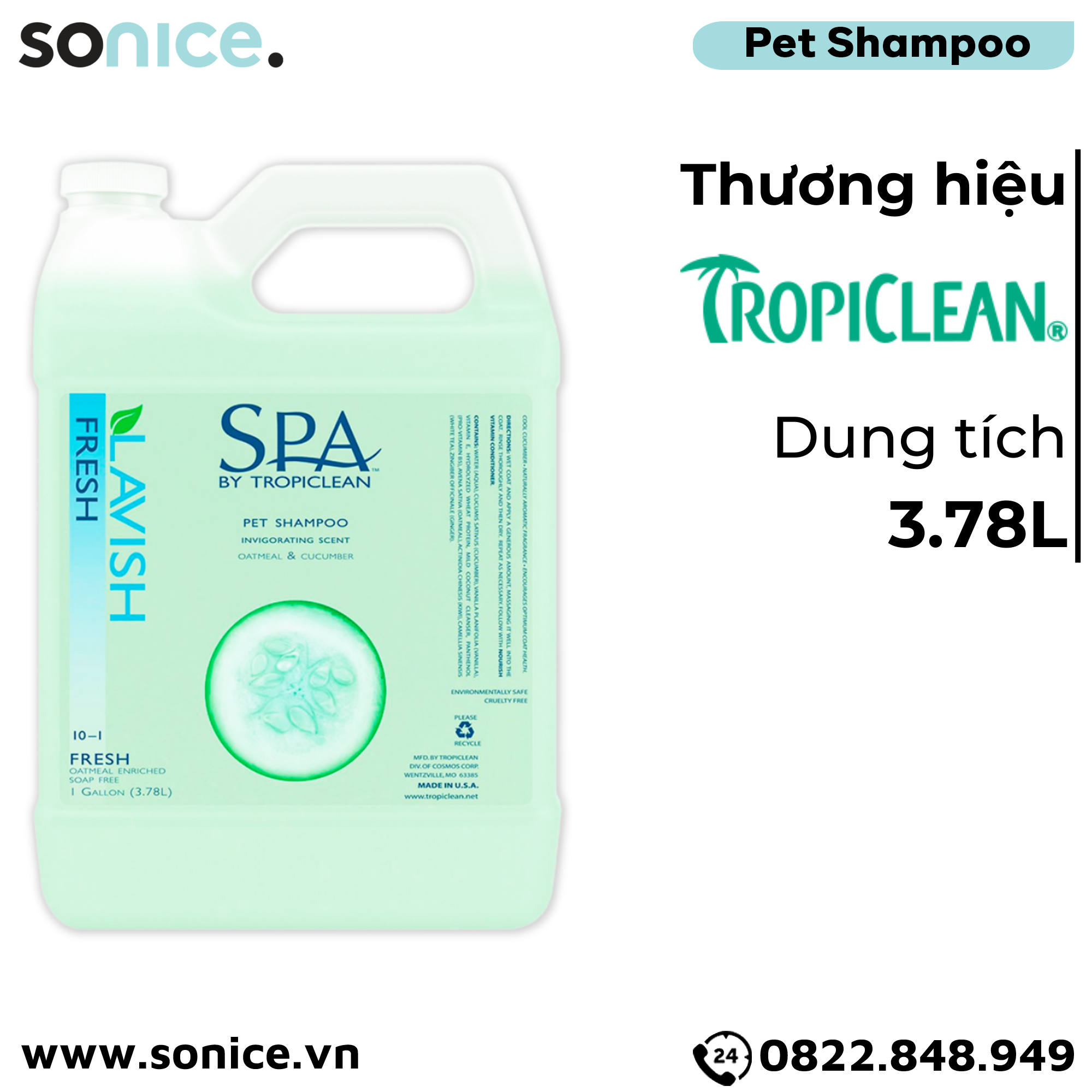 Sữa tắm Spa Fresh Shampoo 3.78L - Hương dưa leo tươi mát SONICE.