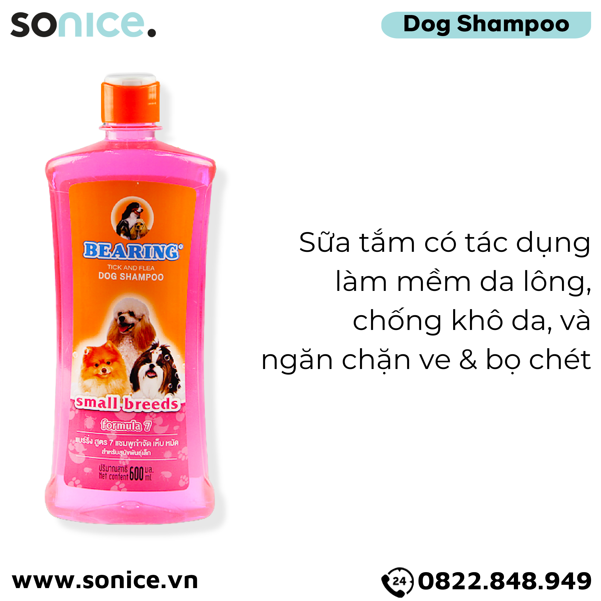 Sữa tắm trị ve BEARING Small Breeds 600ml - Dành cho giống chó nhỏ nhập Thái Lan SONICE.
