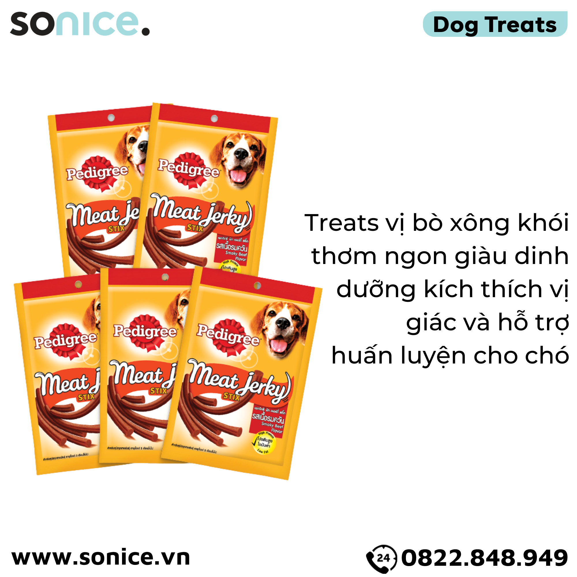 Combo Treats Pedigree Meat Jerky Stix Smoky Beef Flavor 60g - 5 gói - Que thịt bò xông khói SONICE.
