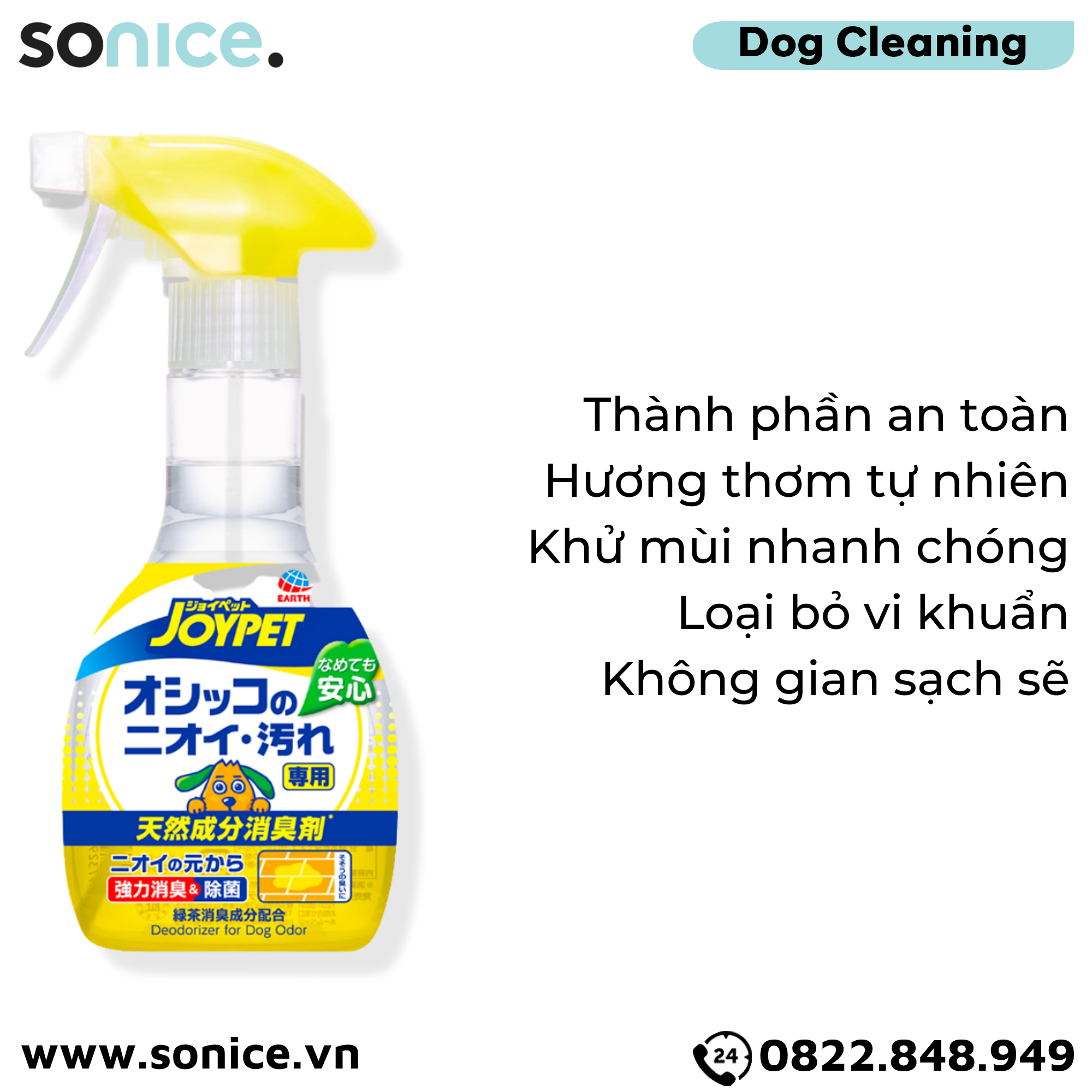Xịt khử mùi diệt khuẩn Joy Johnson Deodorizer for Dog Odor 270ml - Khử mùi hôi chất thải của Chó, Nhật Bản - SONICE.