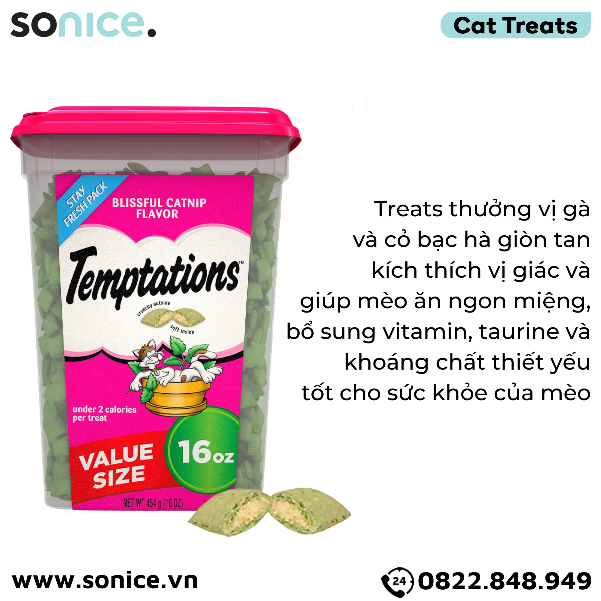 Treat mèo Temptations Mixups Blissful Catnip 454g - cỏ bạc hà, thịt gà SONICE.