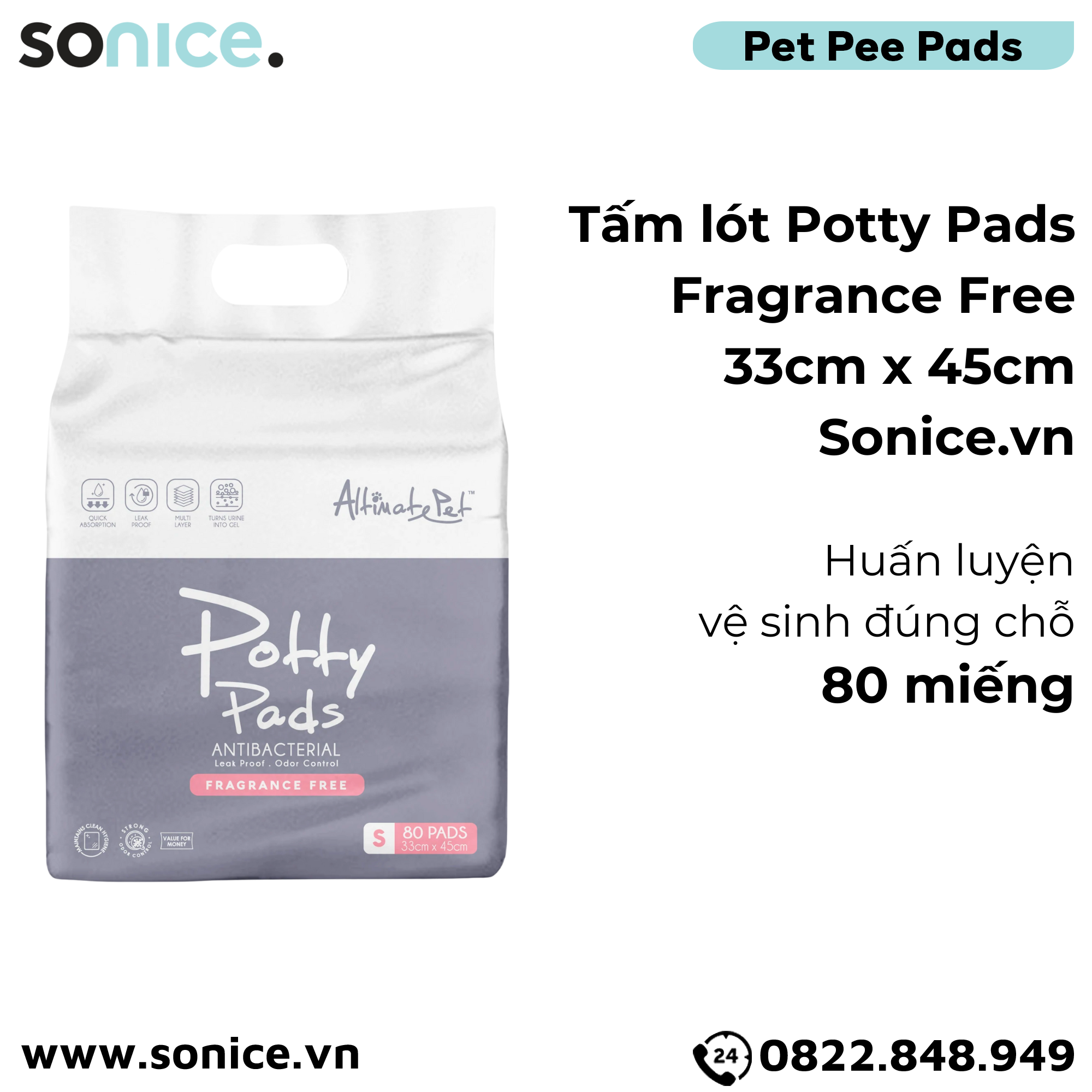  Tấm lót Potty Pads Fragrance Free 33cm x 45cm - huấn luyện vệ sinh đúng chỗ SONICE. 