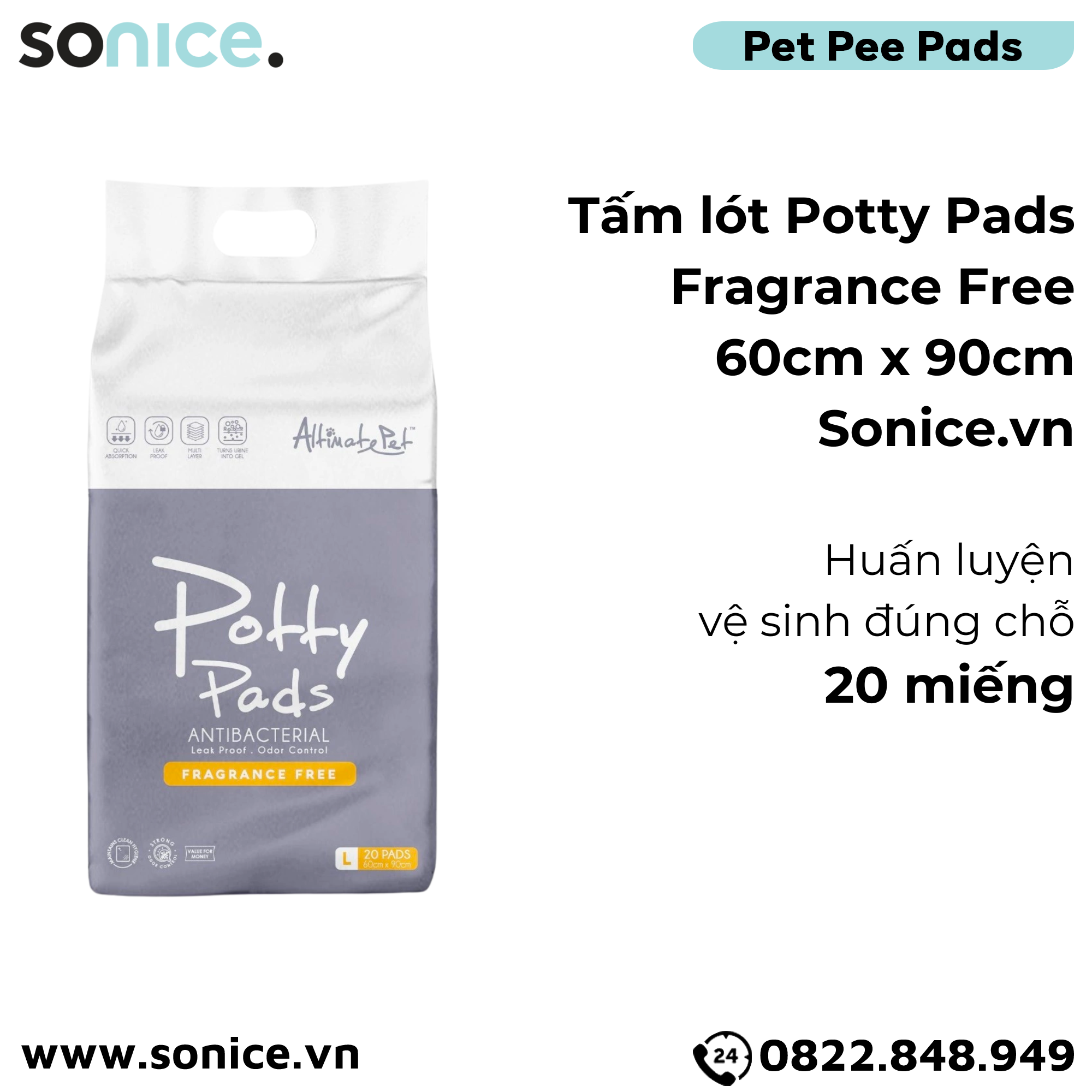  Tấm lót Potty Pads Fragrance Free 60cm x 90cm - huấn luyện vệ sinh đúng chỗ SONICE. 