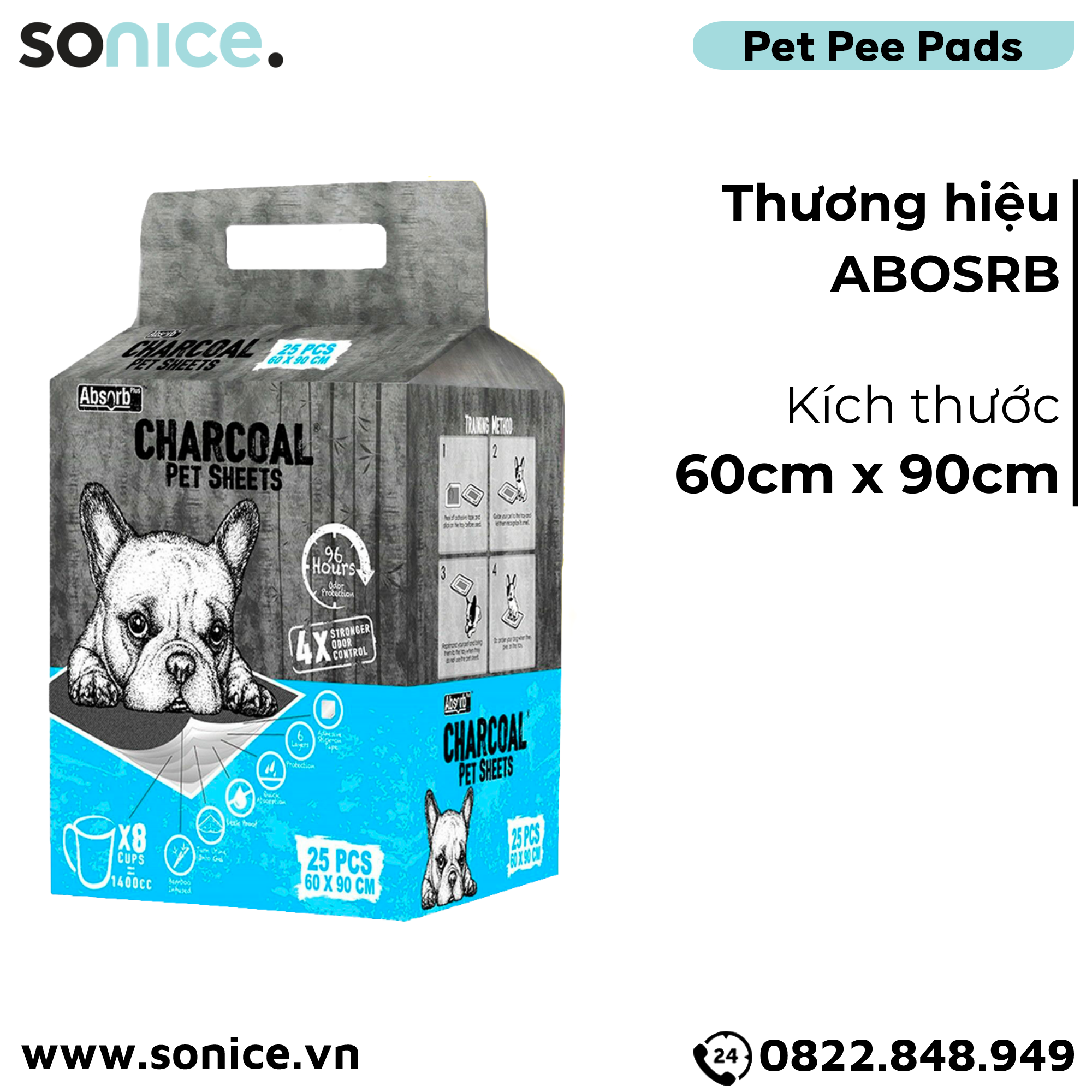  Tấm lót vệ sinh ABS CHARCOAL 60x90cm - 25 tấm than hoạt tính huấn luyện Pee Pads SONICE. 