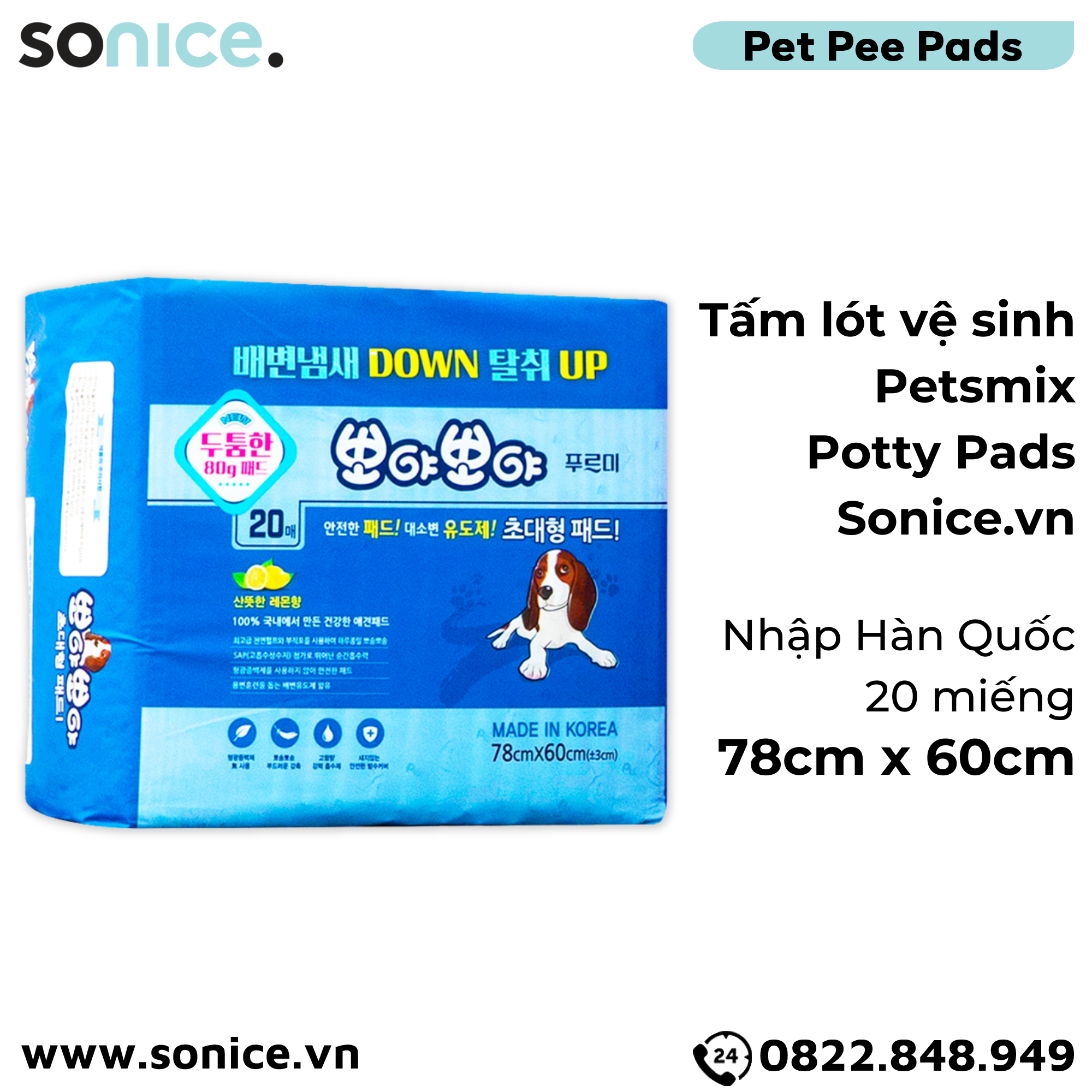  Tấm lót vệ sinh Petsmix Potty Pads 78cm x 60cm - 20 miếng nhập Hàn Quốc SONICE. 