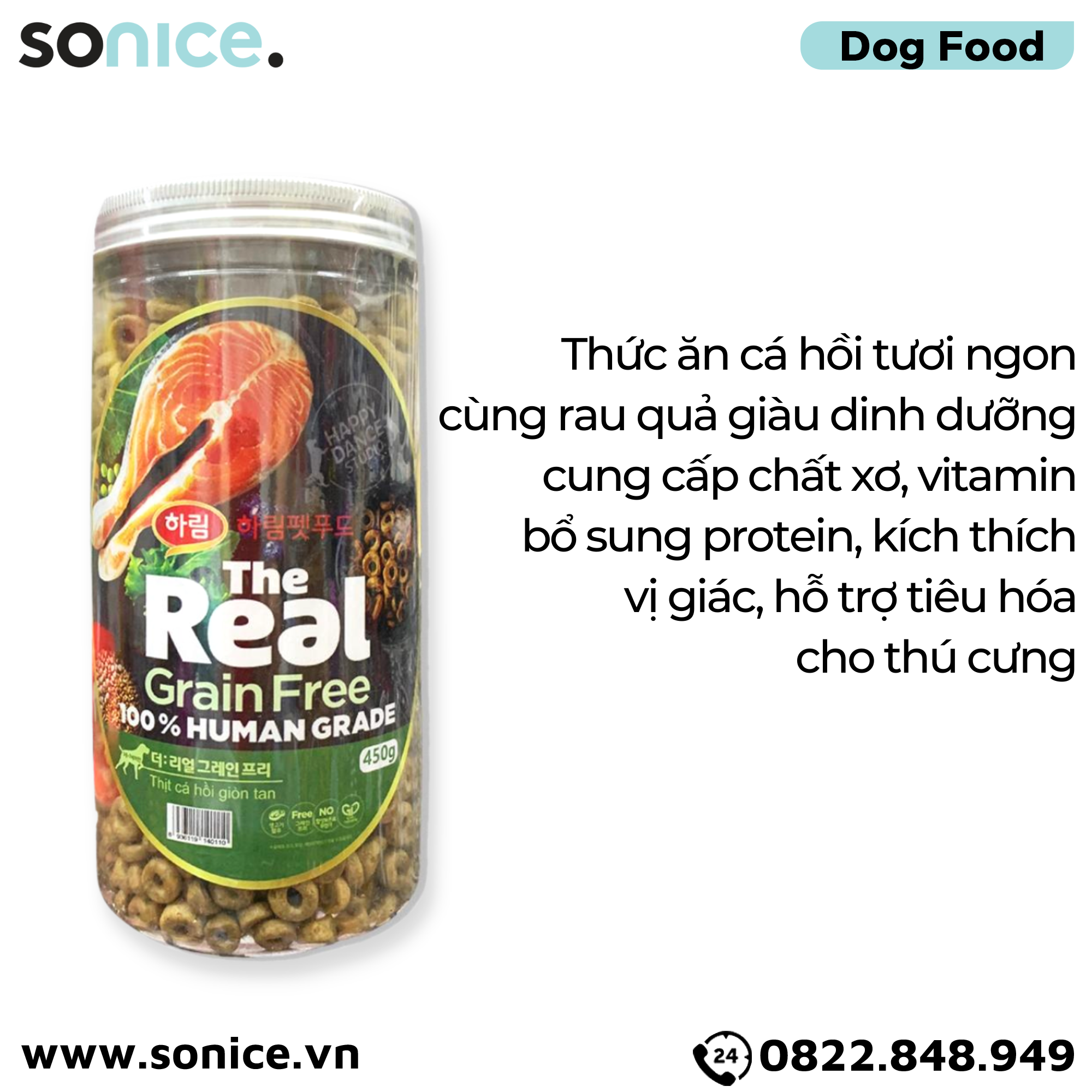 Thức ăn chó The Real Crunch Salmon hộp 450g - Cá hồi giòn SONICE.
