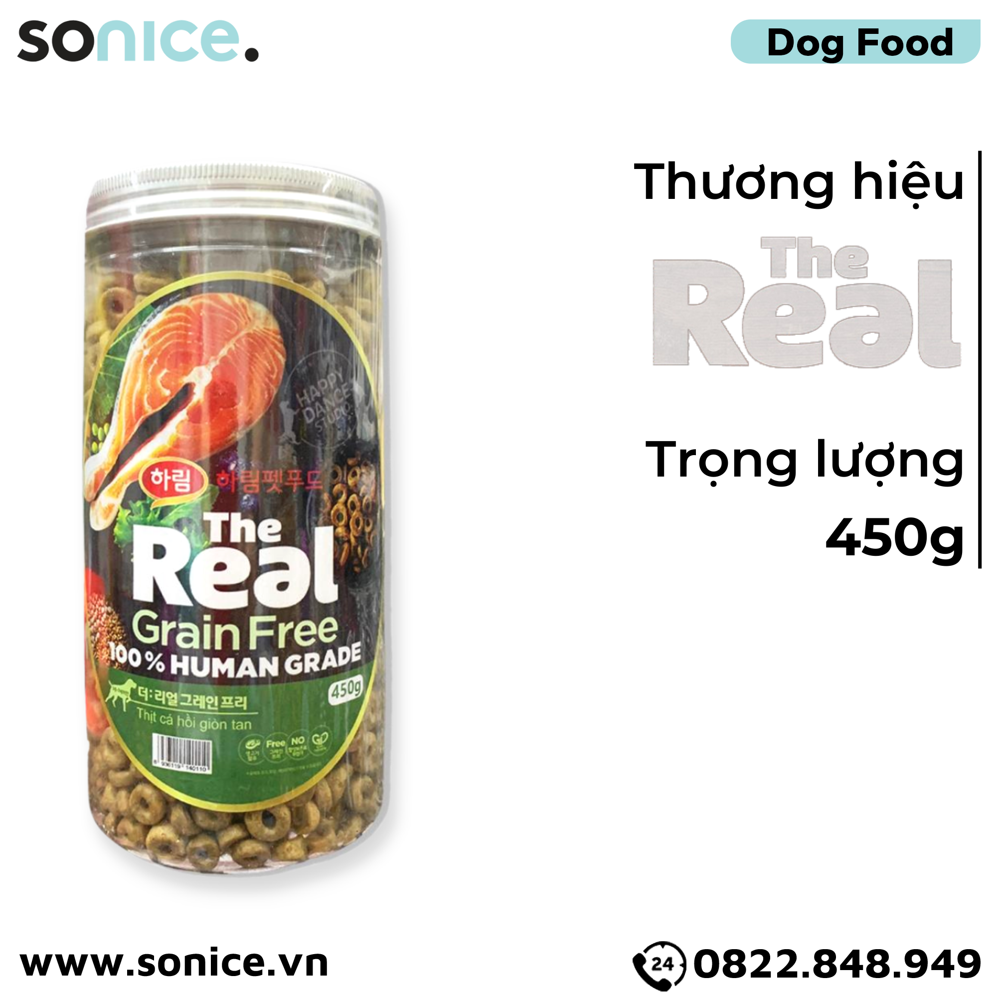 Thức ăn chó The Real Crunch Salmon hộp 450g - Cá hồi giòn SONICE.