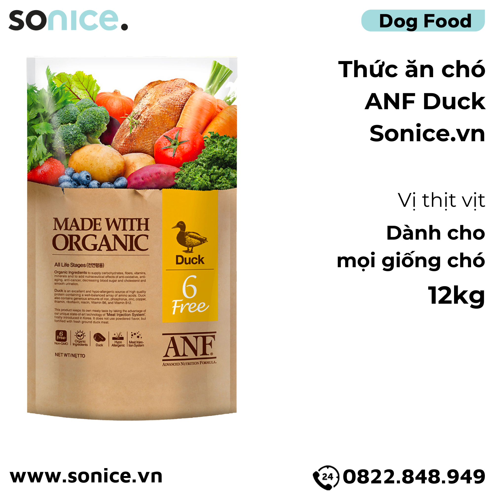 Thức ăn chó ANF vịt 12kg - Duck SONICE.