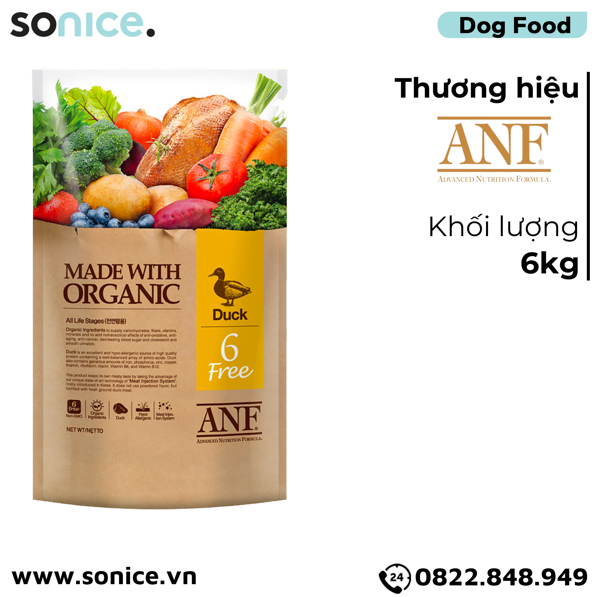 Thức ăn chó ANF vịt 6kg - Duck SONICE.