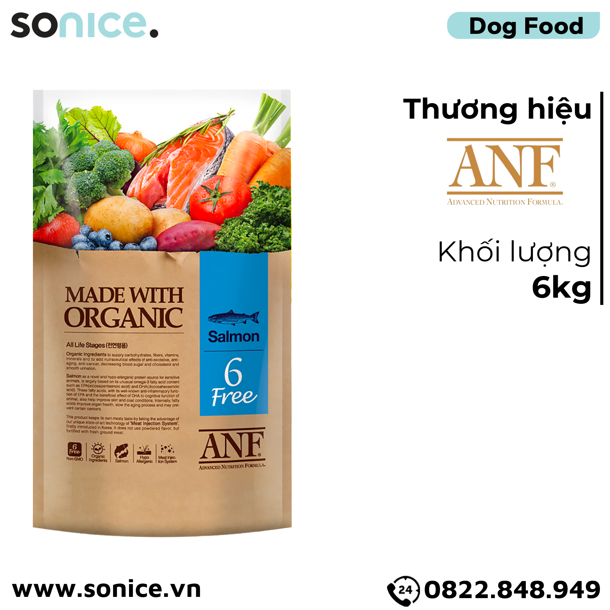 Thức ăn chó ANF Cá Hồi 6kg - Salmon SONICE.
