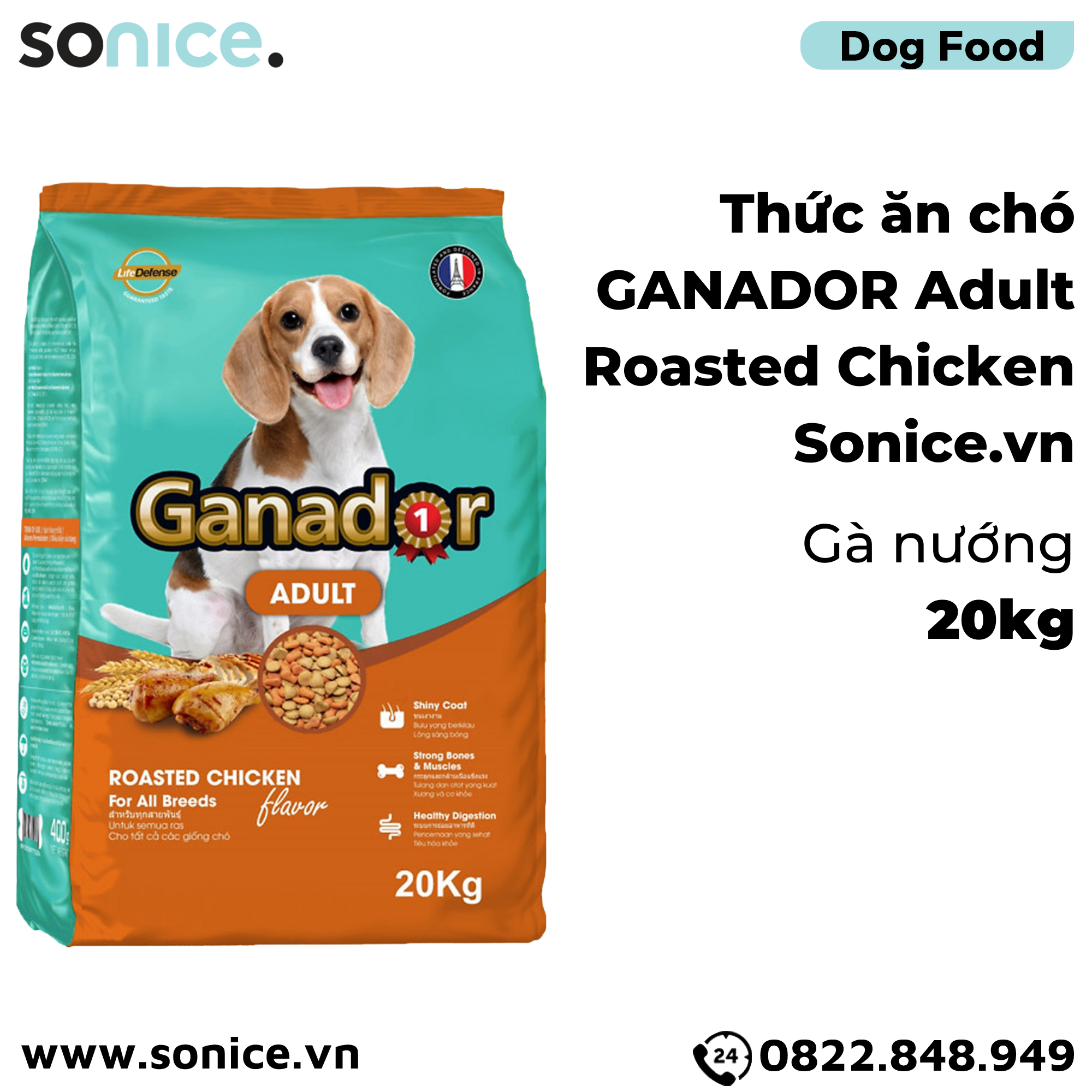 Thức ăn cho chó GANADOR Adult 20kg - Roasted Chicken SONICE.