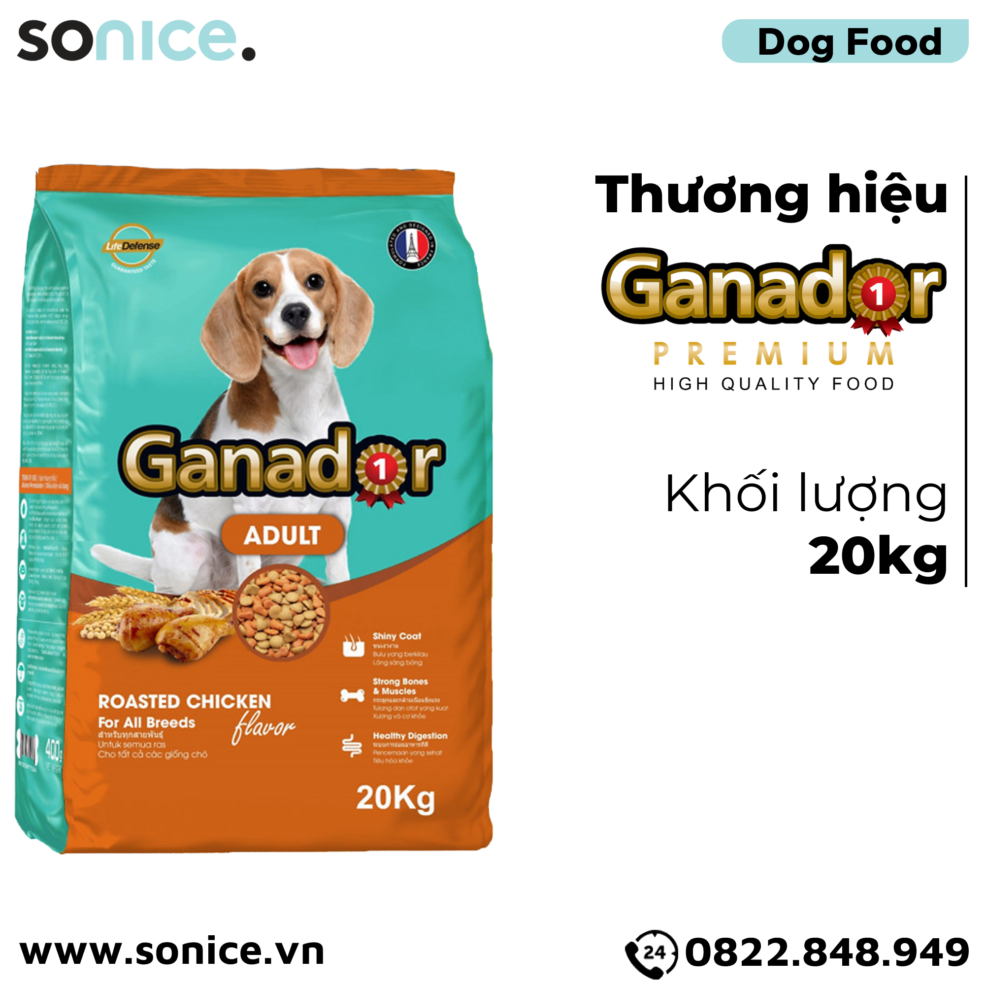 Thức ăn cho chó GANADOR Adult 20kg - Roasted Chicken SONICE.