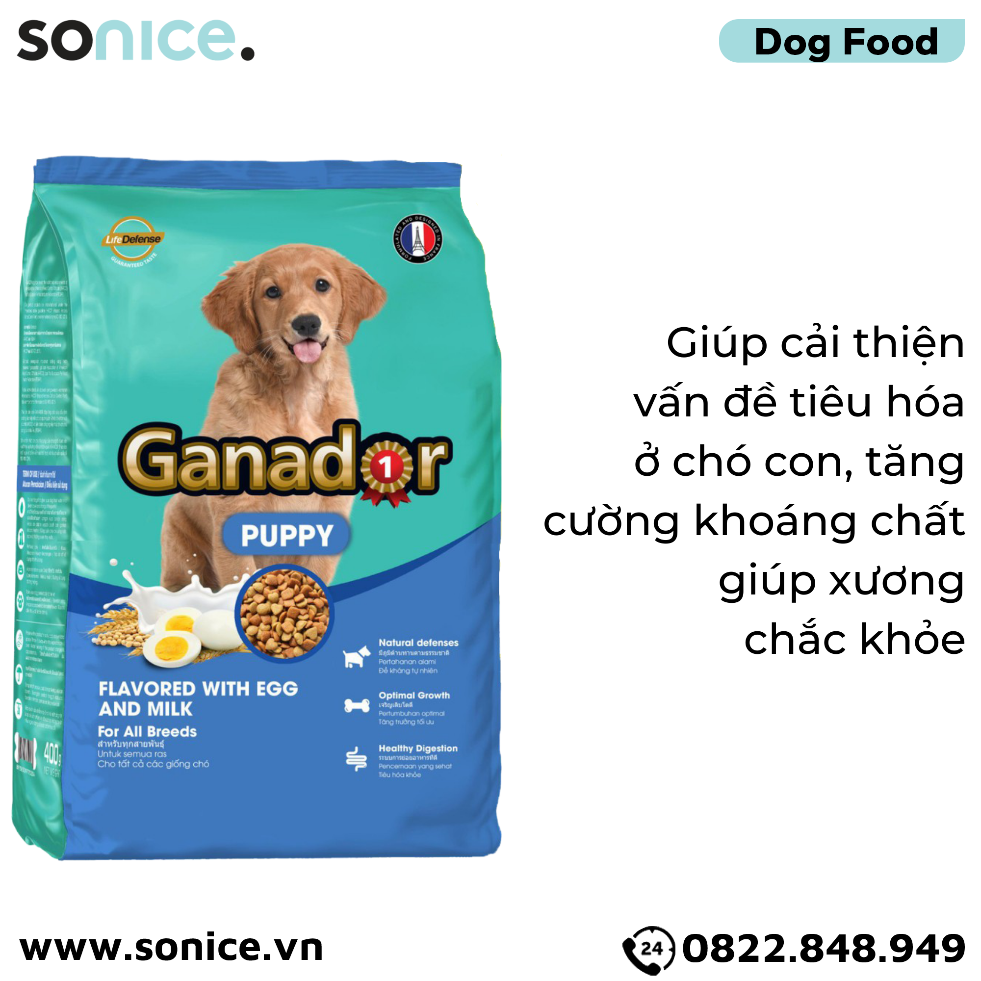 Thức ăn cho chó GANADOR Puppy 20kg - Egg & Milk SONICE.