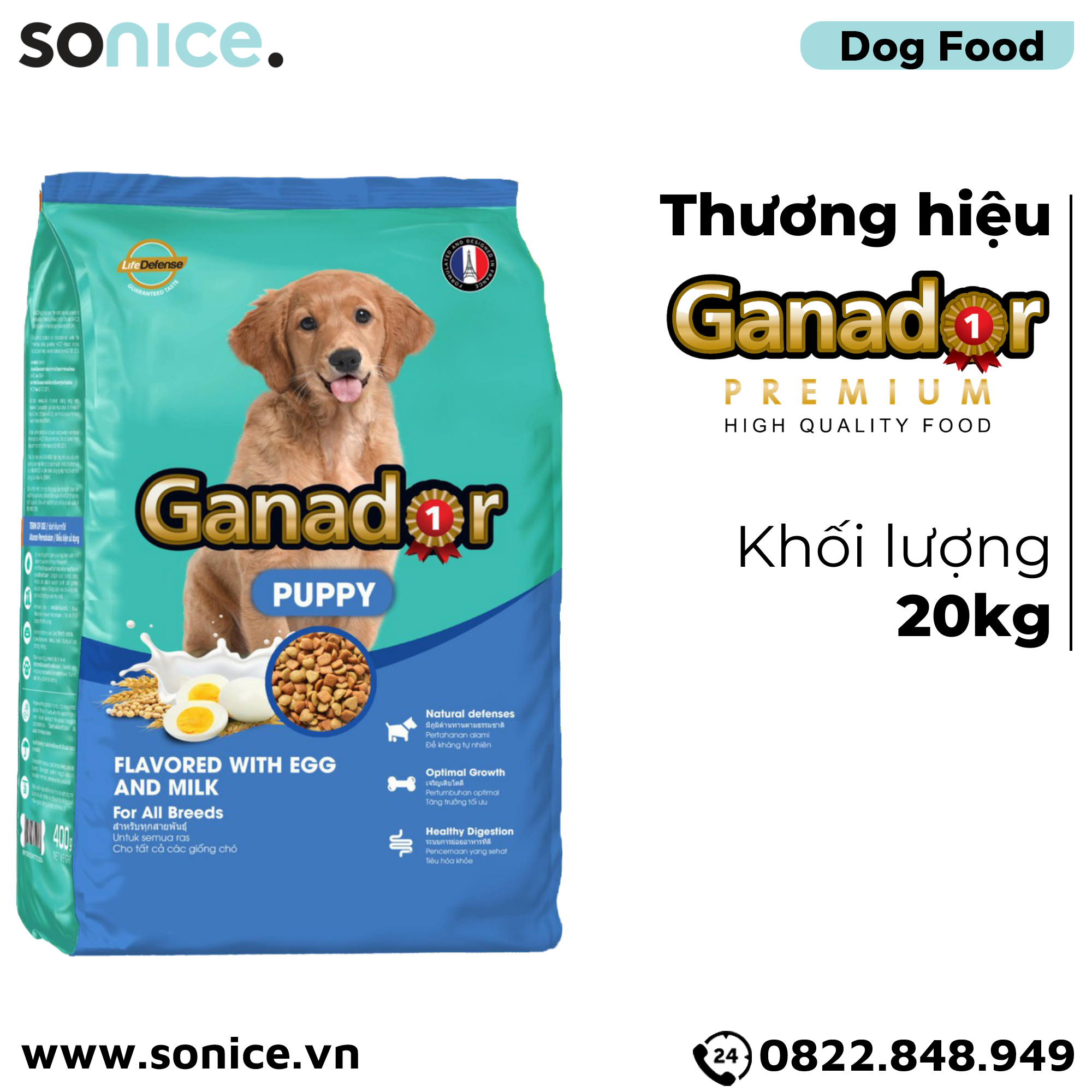 Thức ăn cho chó GANADOR Puppy 20kg - Egg & Milk SONICE.