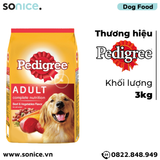  Thức ăn cho chó lớn PEDIGREE 3kg - vị Bò và Rau củ SONICE. 