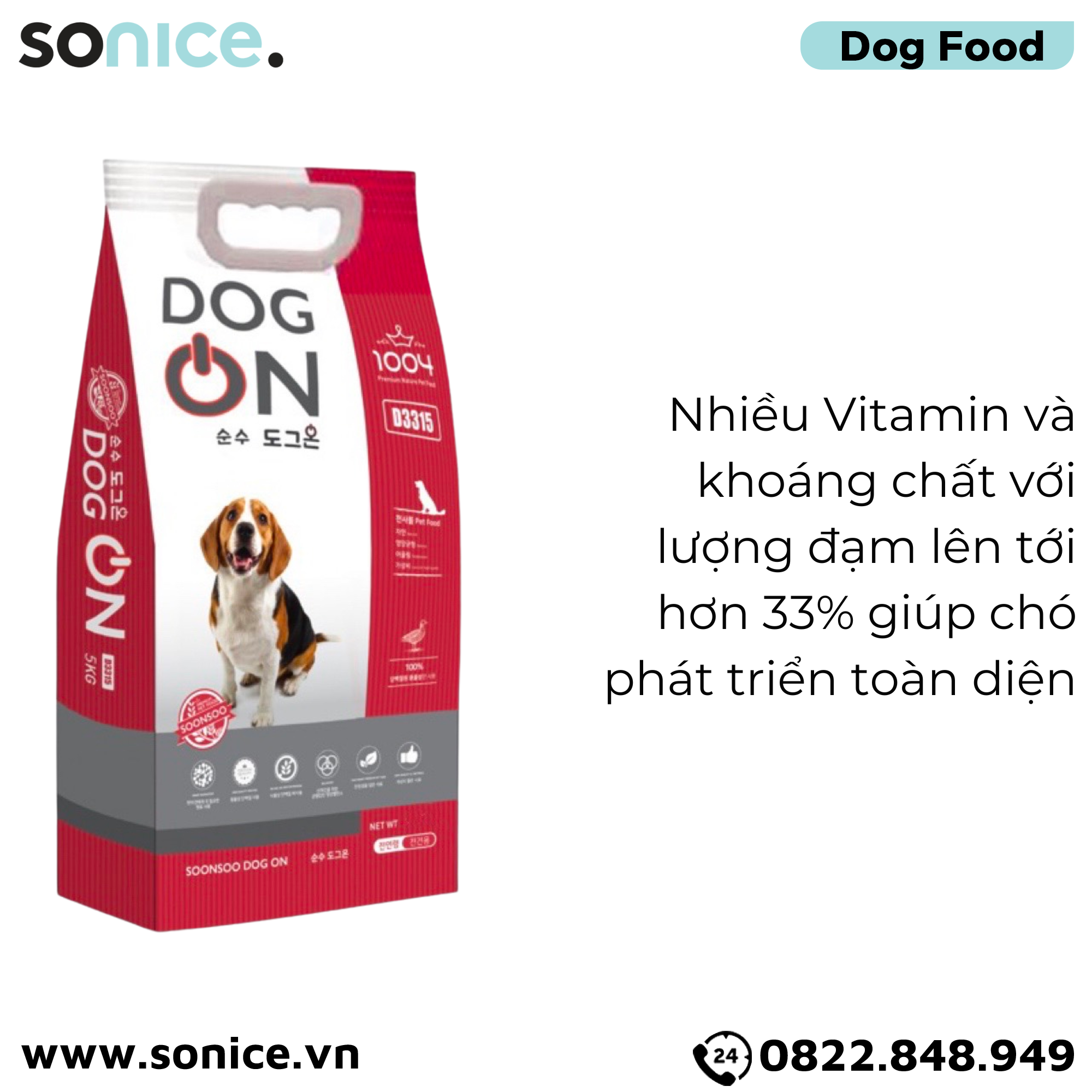 Thức ăn chó DOG ON Duck & Chicken 10kg - Dành cho chó mọi lứa tuổi nhập Korea SONICE.