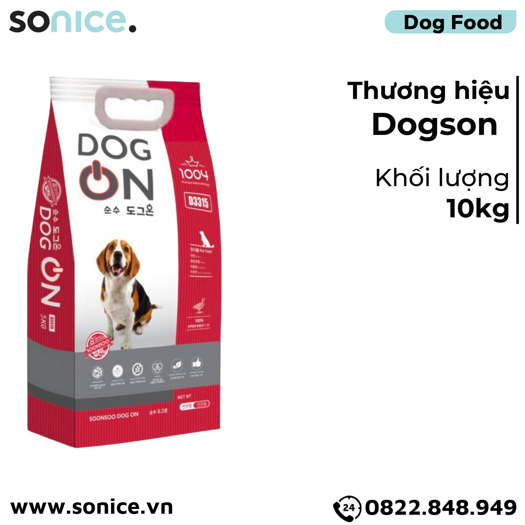 Thức ăn chó DOG ON Duck & Chicken 10kg - Dành cho chó mọi lứa tuổi nhập Korea SONICE.