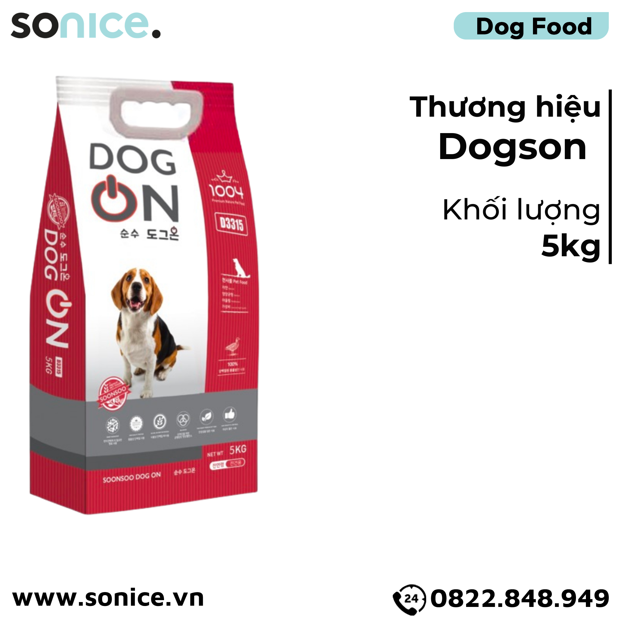 Thức ăn chó DOG ON Duck & Chicken 5kg - Dành cho chó mọi lứa tuổi nhập Korea SONICE.