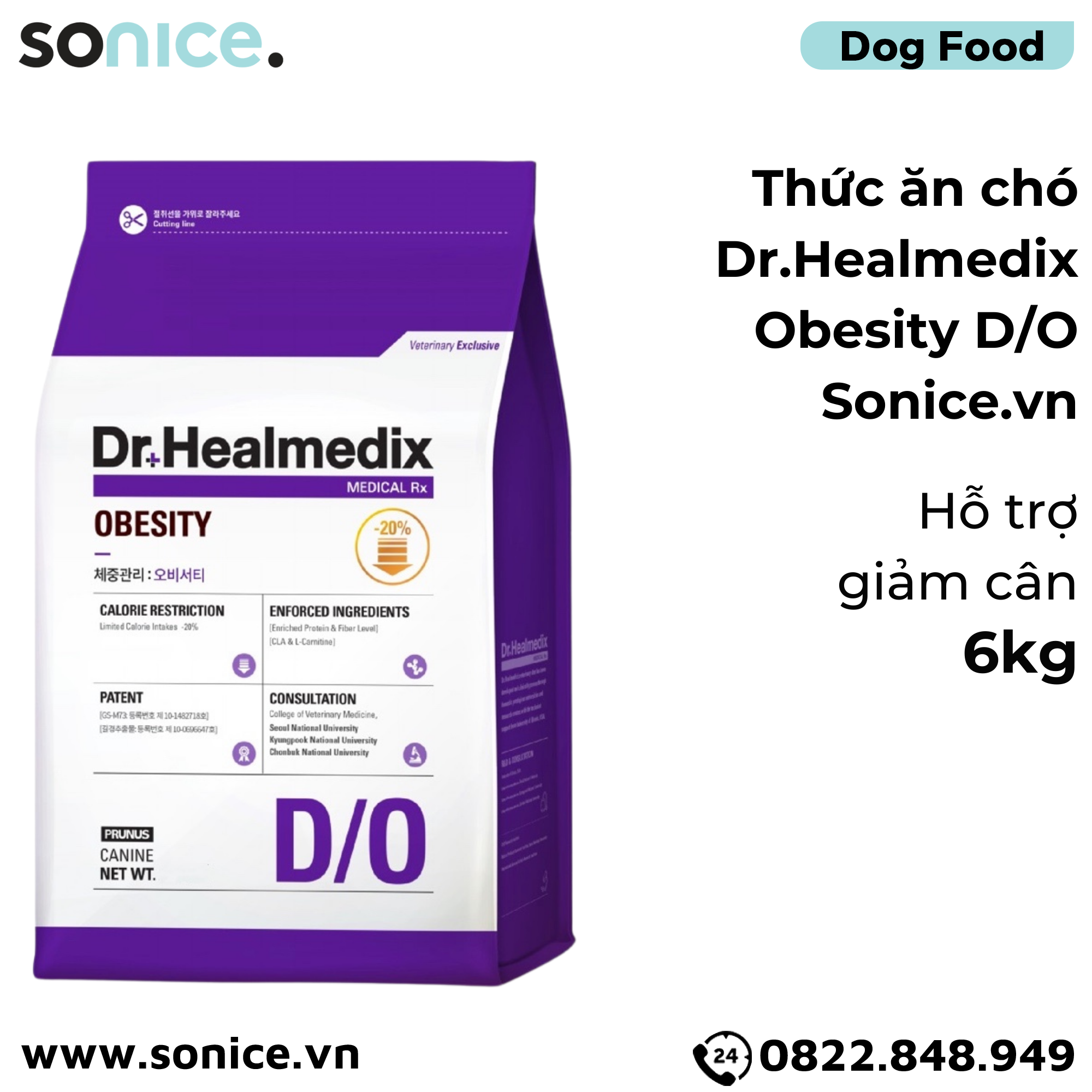 Thức ăn chó Dr.Healmedix Obesity D/O 6kg - Hỗ trợ giảm cân SONICE.