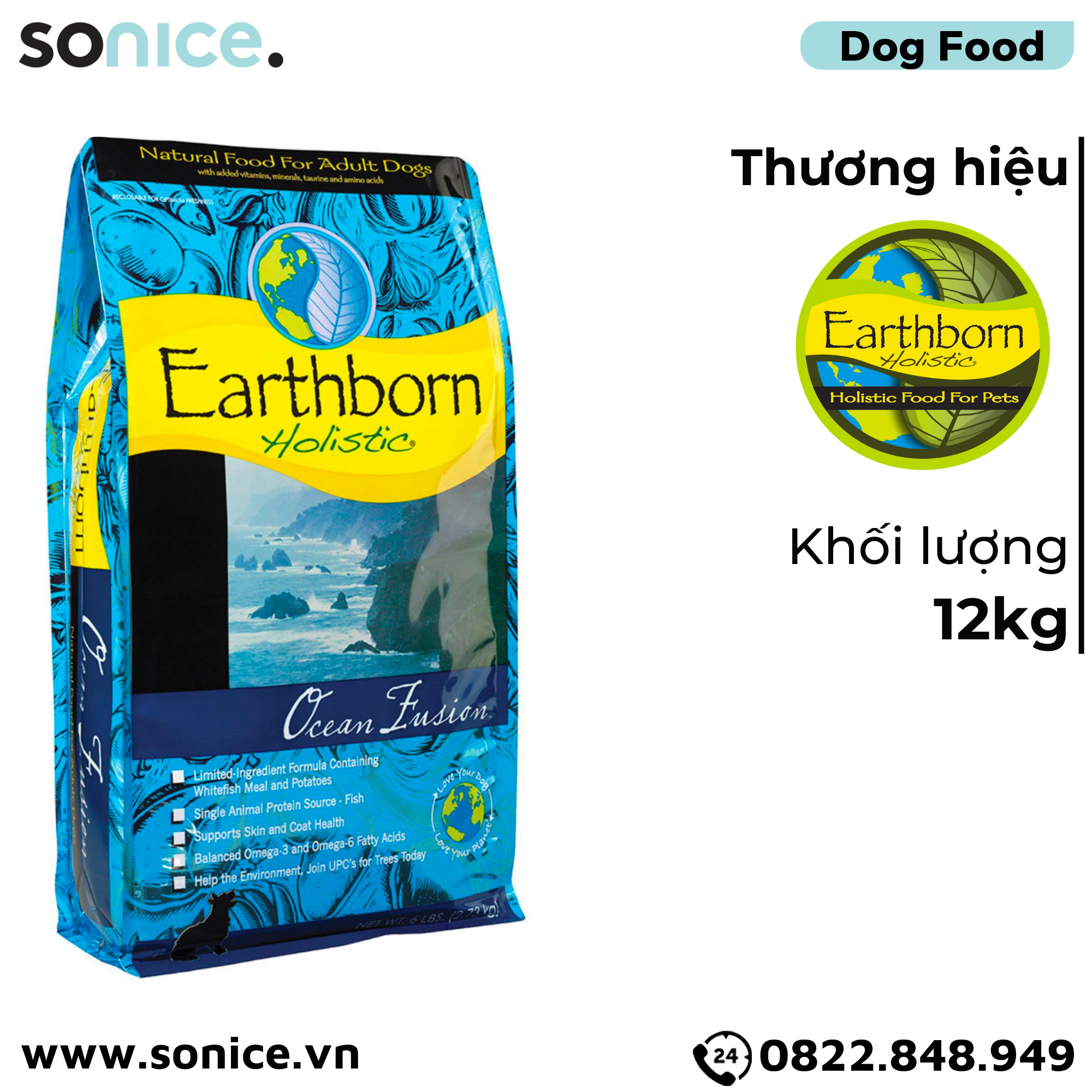 Thức ăn chó Earthborn Ocean Fusion - 12kg dành cho mọi lứa tuổi SONICE.