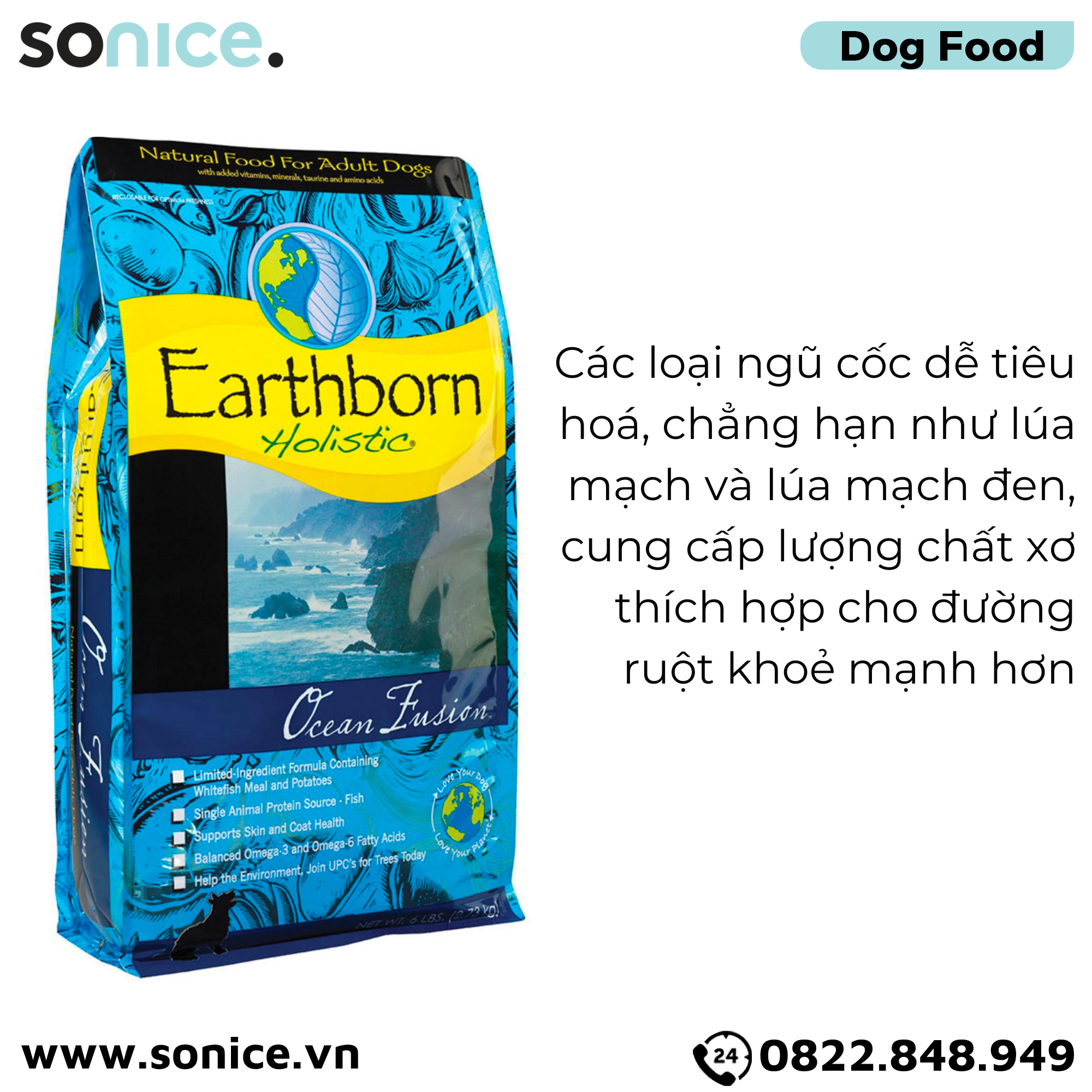 Thức ăn chó Earthborn Ocean Fusion - 5kg dành cho mọi lứa tuổi SONICE.