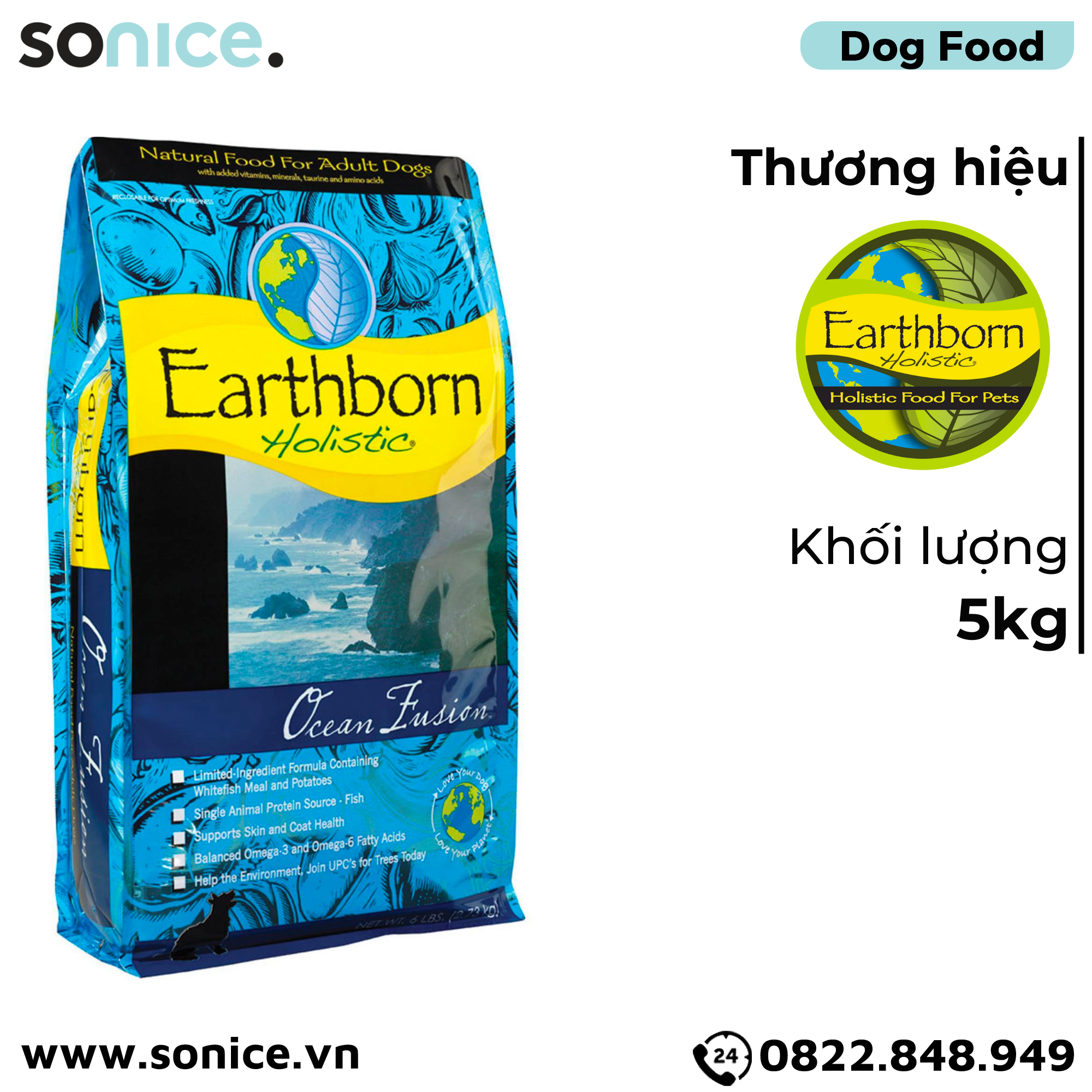 Thức ăn chó Earthborn Ocean Fusion - 5kg dành cho mọi lứa tuổi SONICE.