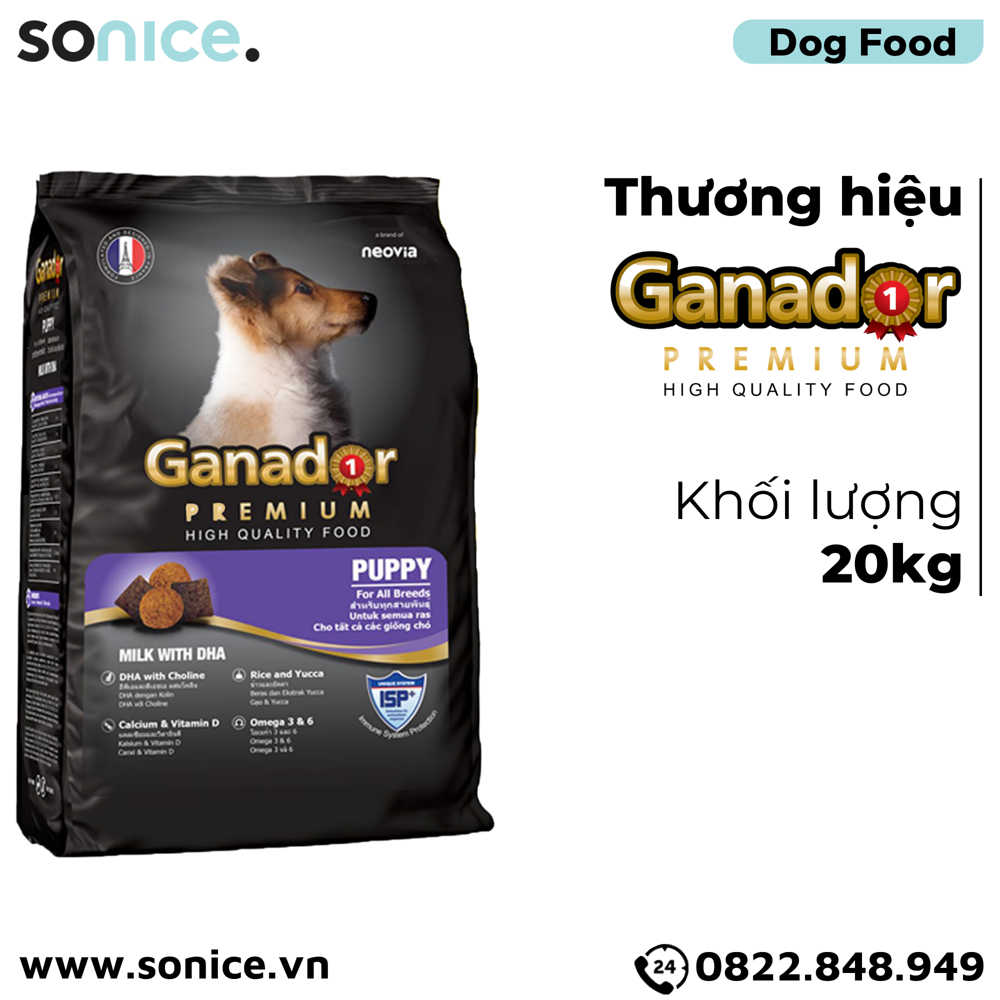 Thức ăn chó GANADOR Puppy 20kg - Milk with DHA SONICE.