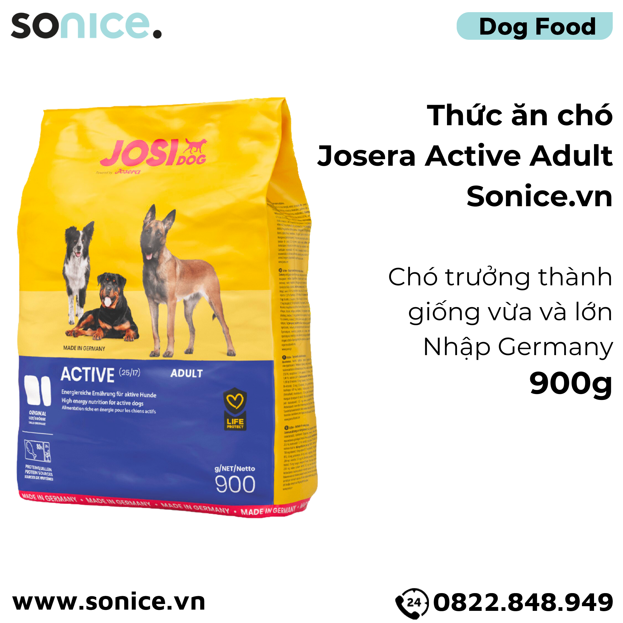 Thức ăn chó Josera Active Adult 900g - chó trưởng thành giống vừa & lớn nhập Germany SONICE.