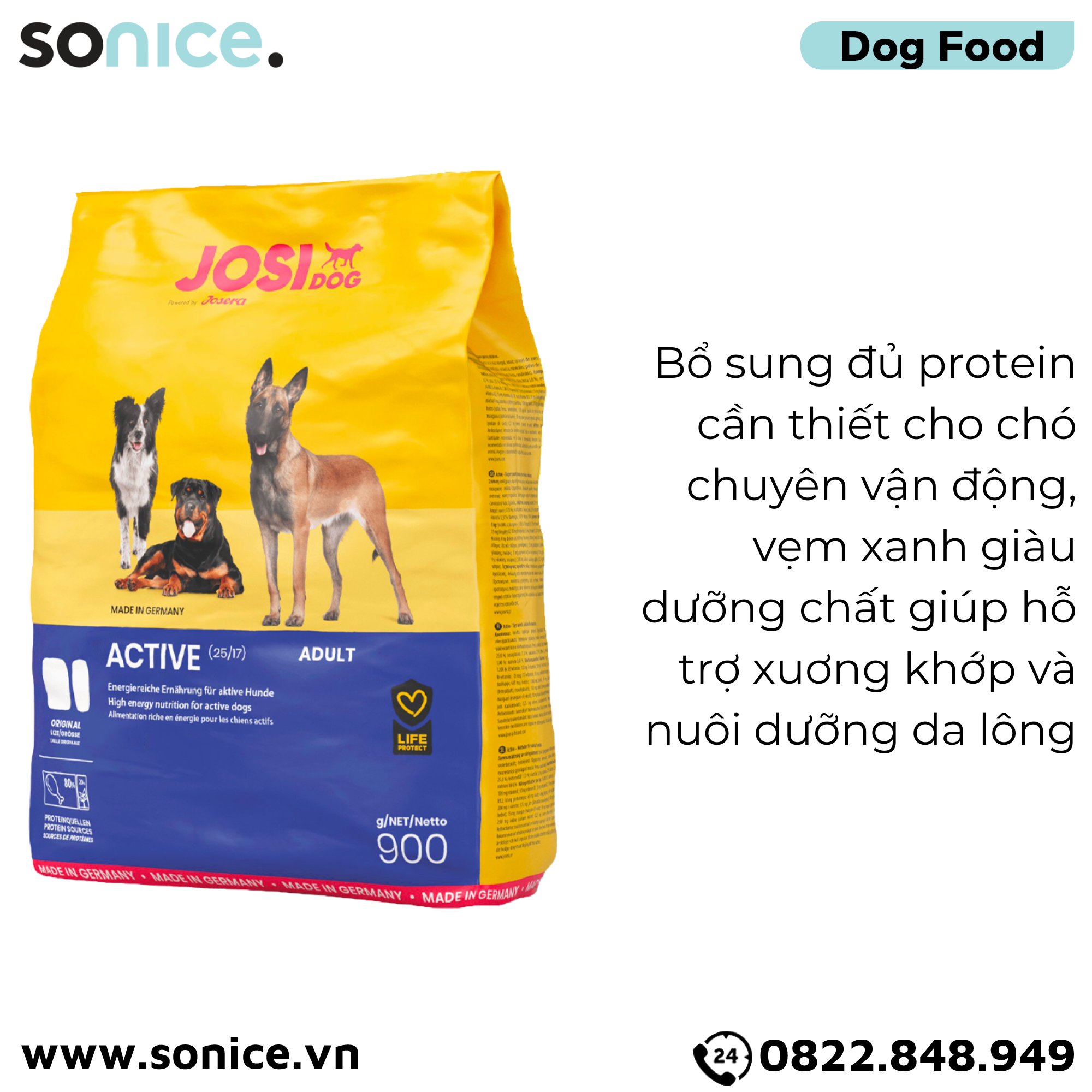 Thức ăn chó Josera Active Adult 900g - chó trưởng thành giống vừa & lớn nhập Germany SONICE.