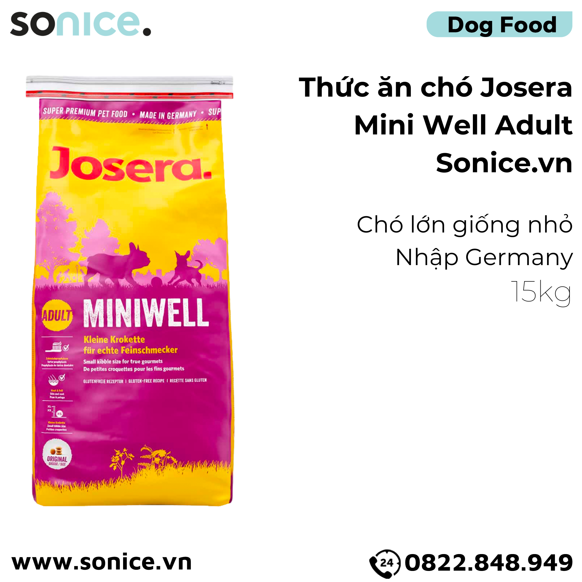 Thức ăn chó Josera Mini Well Adult 15kg - chó lớn giống nhỏ Nhập Germany SONICE.